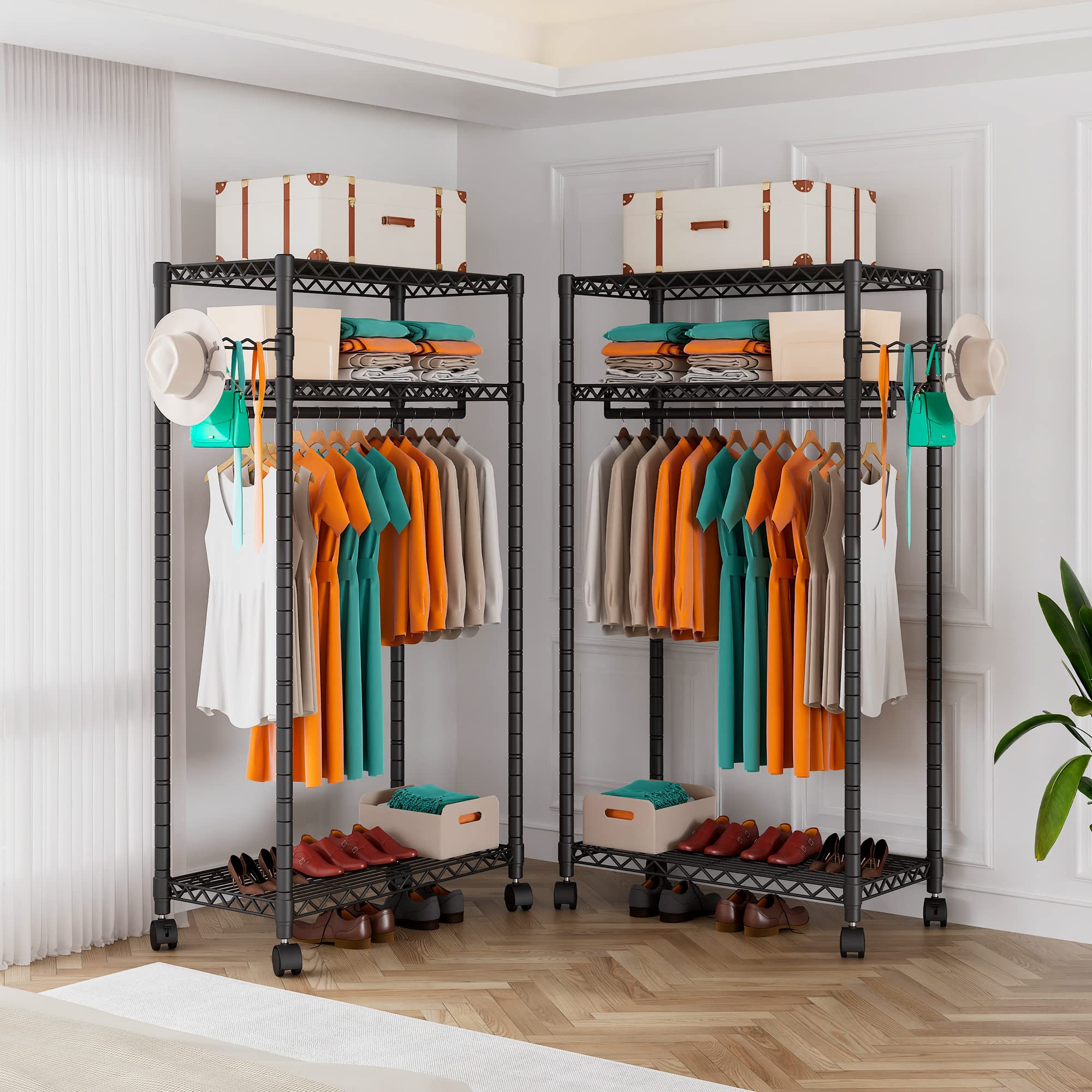 Punion Clothing Rack 7 Tiers Heavy Duty Clothes Rack With 2 Hanging Rods, Wire Garment Racks For Hanging Clothes, Large Portable