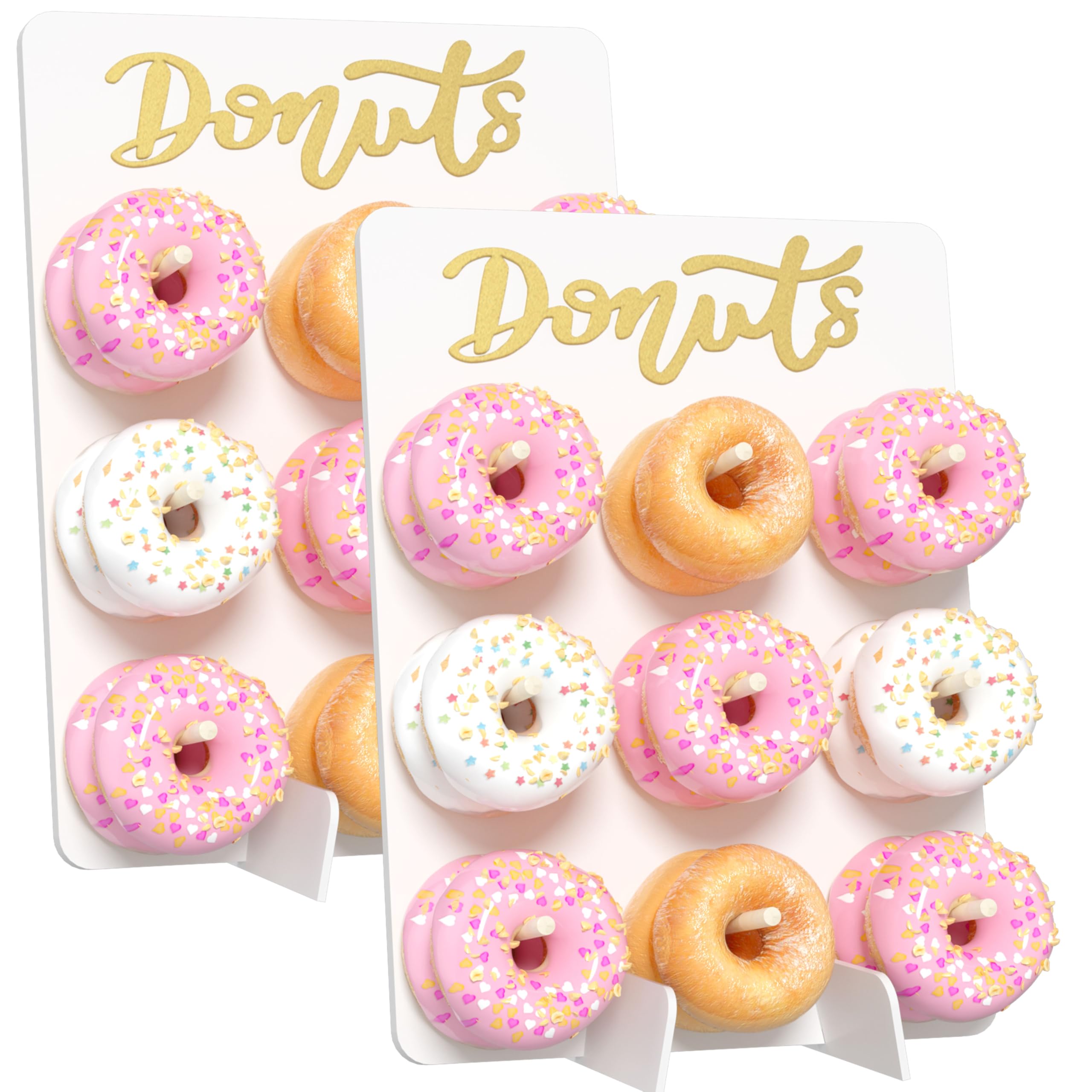 APOIMNA Donut Wall Display Stand, 2 Pack Wooden Donut Peg Board Holds 18 Donuts, Display Stand for Party, White
