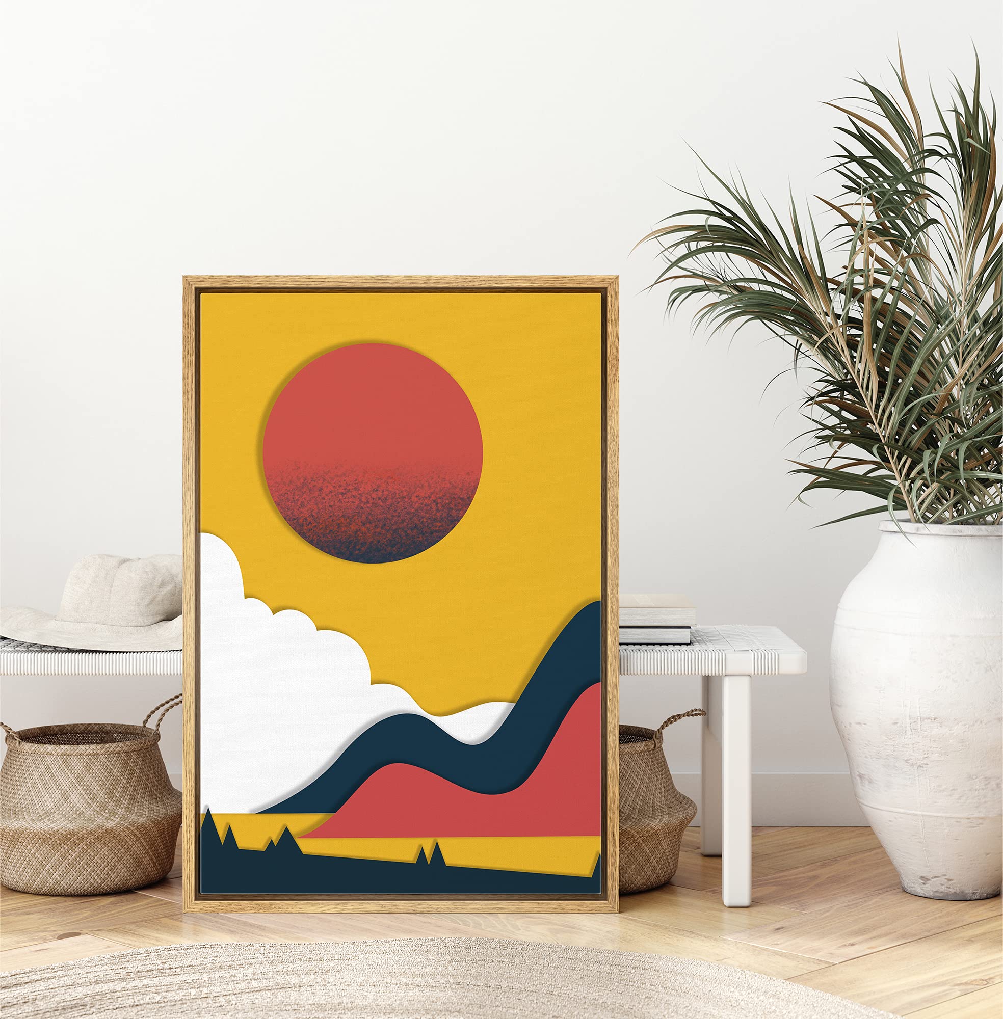 IDEA4WALL Framed Canvas Print Wall Art Black and Red Mountain Range with Clouds Nature Wilderness Illustrations Modern Art Rustic 3D Fun Multicolor for Living Room  Bedroom  Office - 16''x24'' Natural