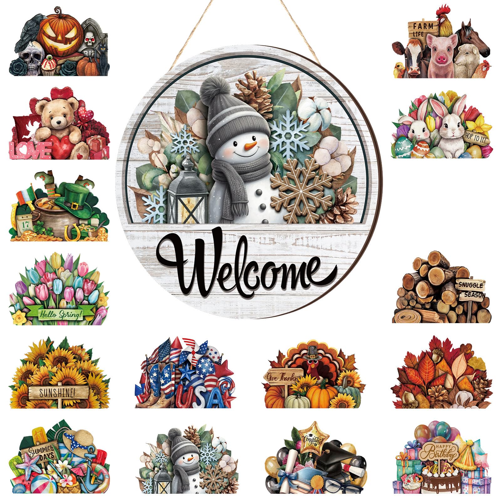 Yousoontic 17 Pcs 12 Inch Magnetic Welcome Door Sign Interchangeable Valentine Front Door Decorations spring Seasonal and Festiv