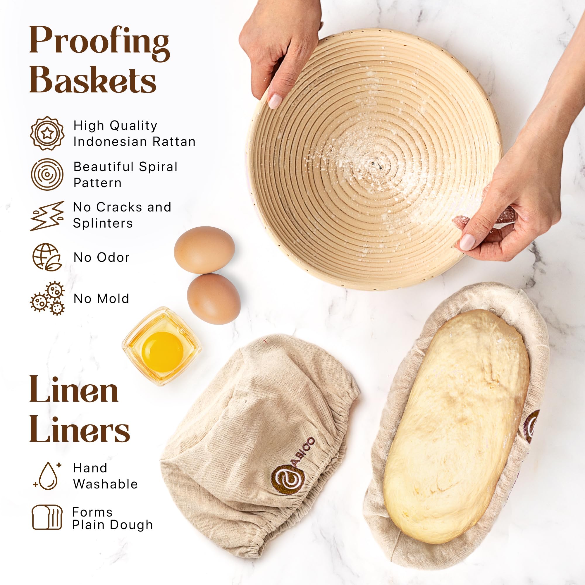 Sourdough Bread Baking Supplies And Proofing Baskets, A Complete Bread Making Kit Including 10'' Round & 11'' Oval Rattan Bannet