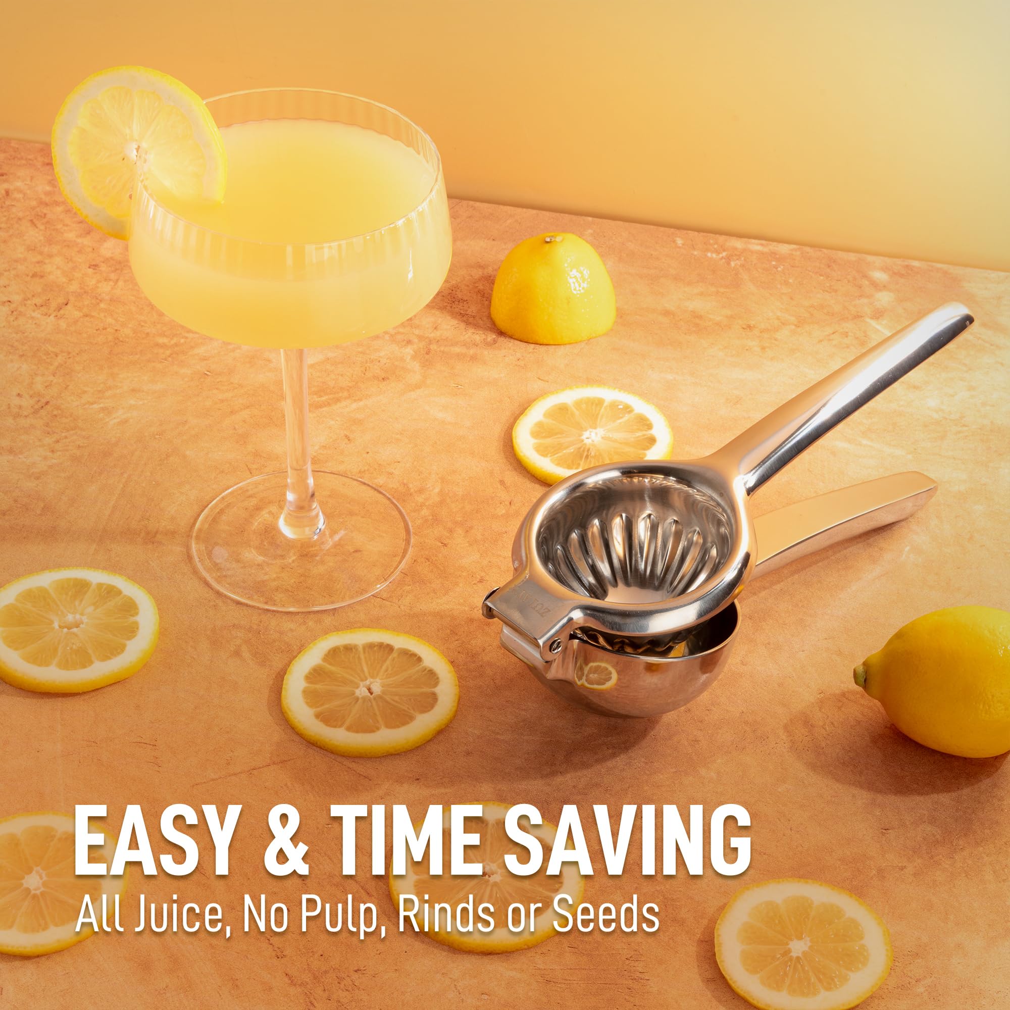 Zulay Kitchen Large Stainless Steel Lemon Squeezer - Heavy Duty Manual Citrus Press in Silver