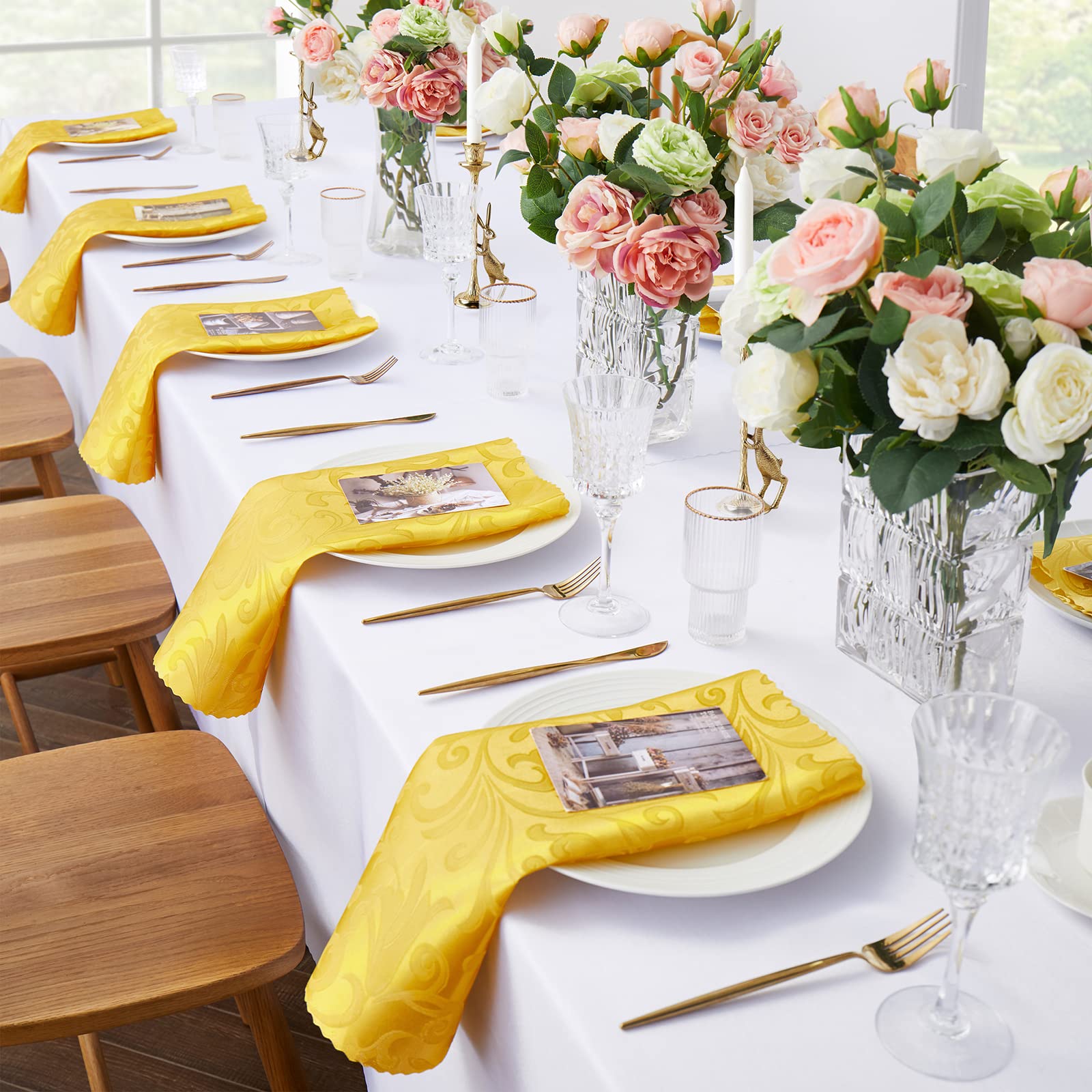 Horbaunal 24 Pack Damask Cloth Napkins 17 X 17 Inch, Jacquard Table Cloth Napkins Set Of 24 Square Satin Napkins Fabric Dinner N