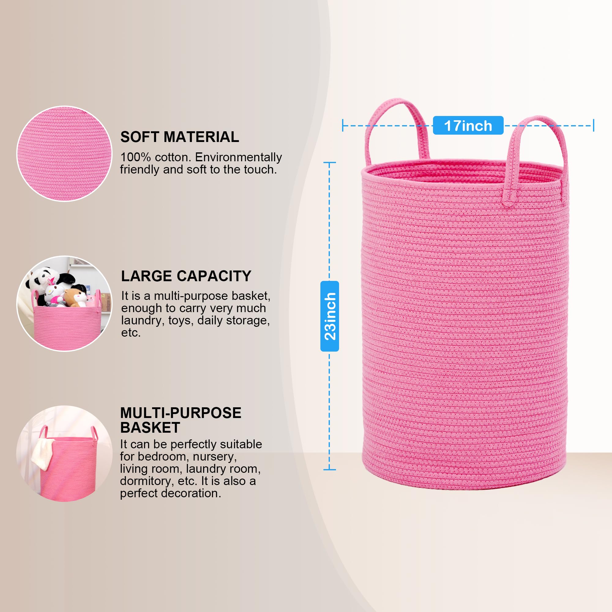Homlikelan 85L Oversize Woven Laundry Basket With Handles,Collapsible Cotton Rope Laundry Hamper,Wicker Clothes Hamper Laundry B