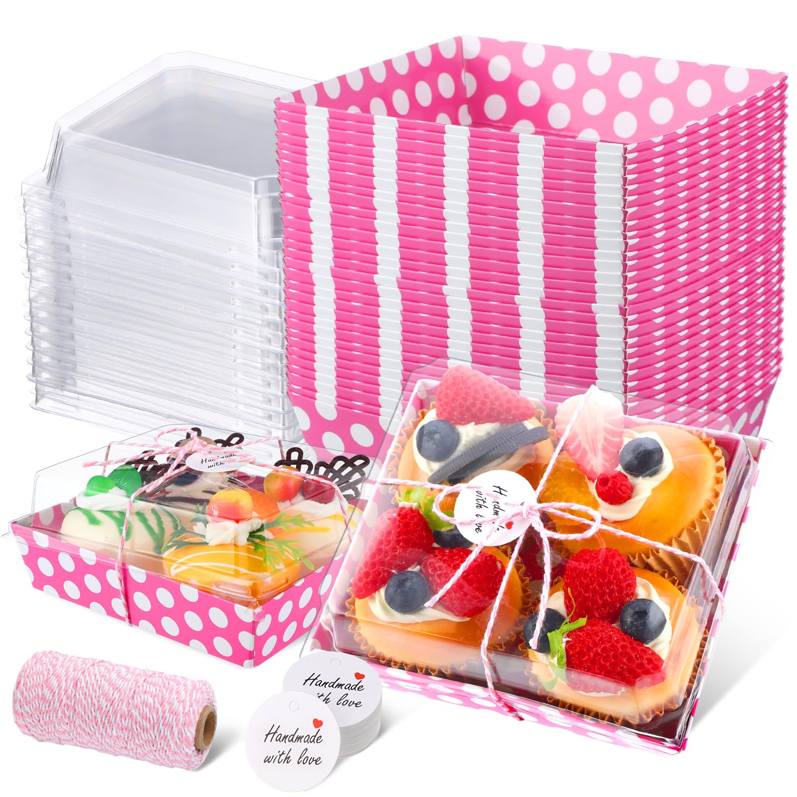Outus 100 Pack Mothers Day Treat Boxes Charcuterie Boxes with Clear Lids, 5.7 x 5.1 , Mothers Day Paper Food Containers Cake
