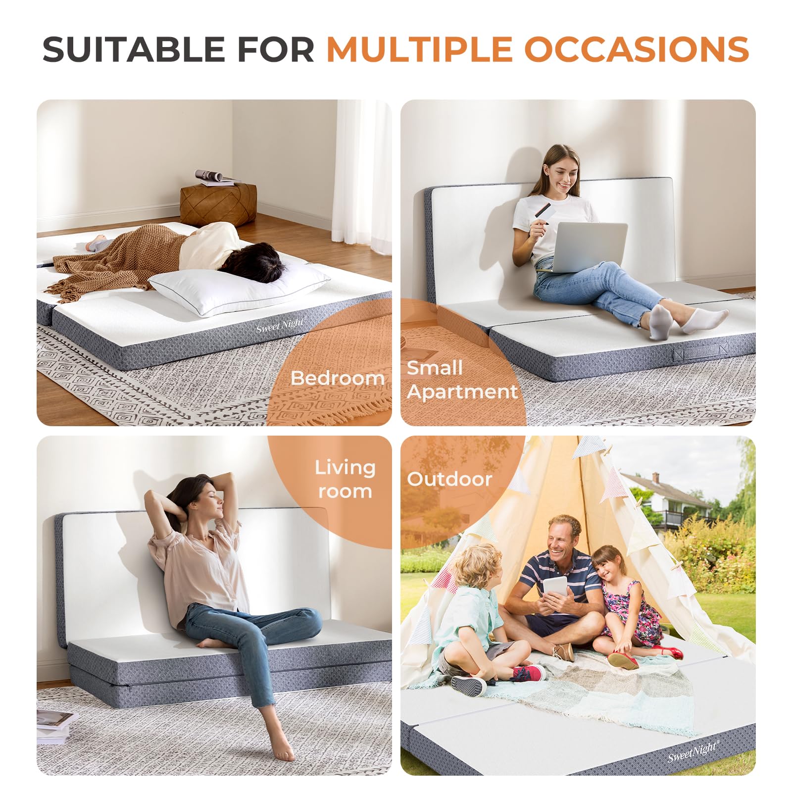 Sweetnight Tri Folding Mattress - 4-Inch Foldable Mattress With A Collapsible And Washable Cover | Medium-Firm With Non-Slip Des