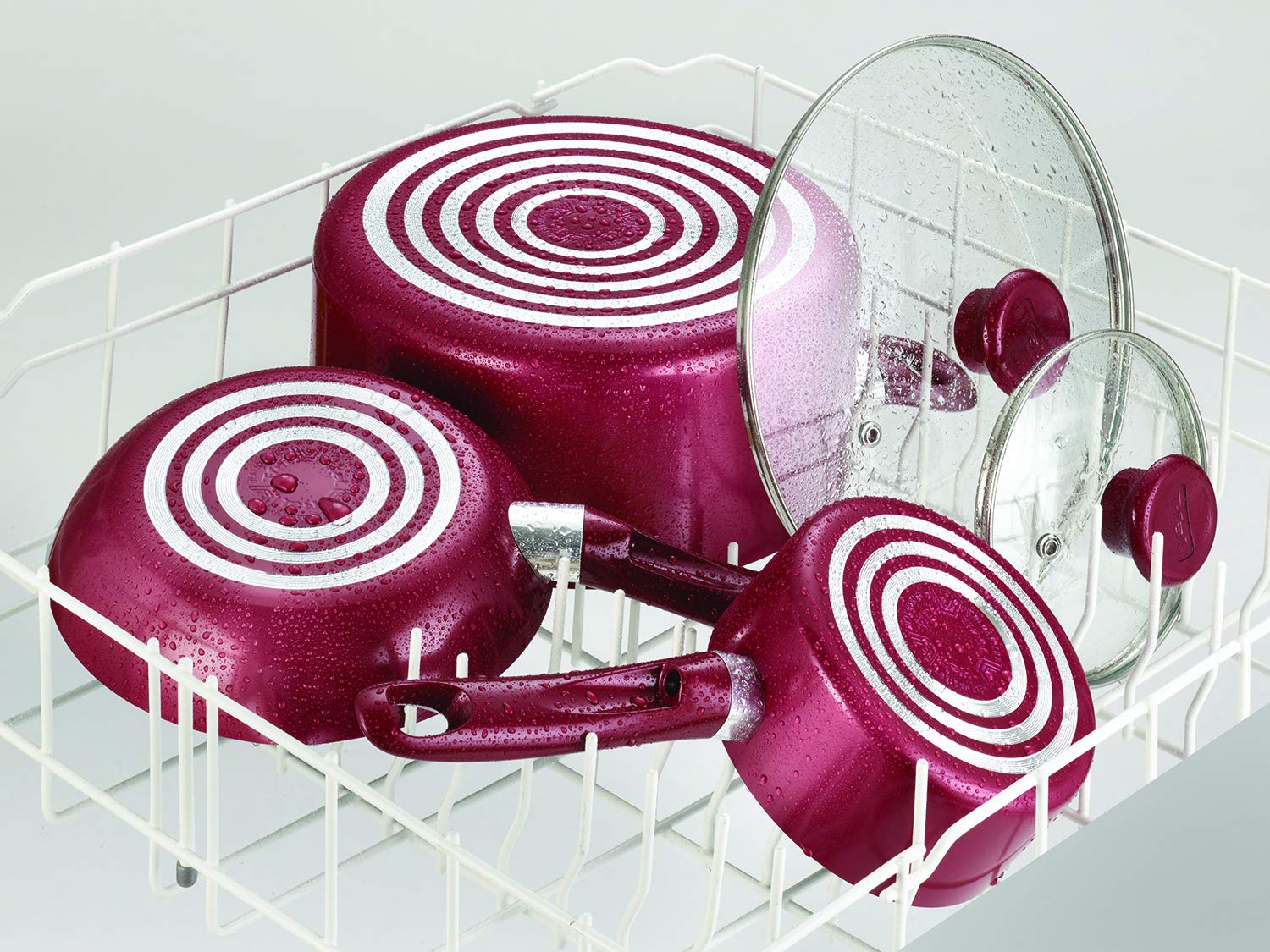 T-fal Excite ProGlide Nonstick Thermo-Spot Heat Indicator Dishwasher Oven Safe Cookware Set, 14-Piece, Red