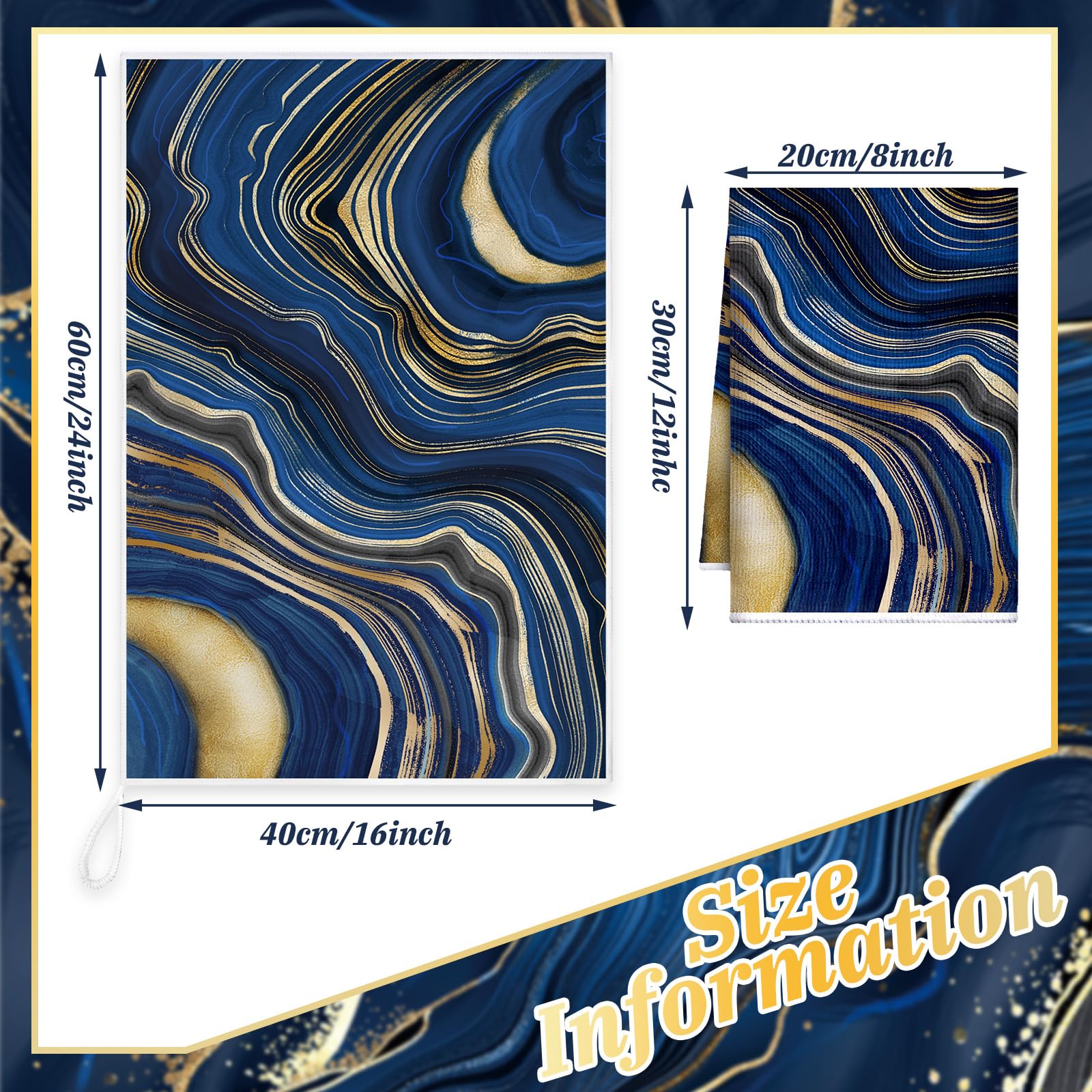 Boyiee Set of 6 Marble Kitchen Towels Blue Gold Hand Modern Absorbent Soft Decorative Dish Tea Towels 24 x 16 Inches Kitchen Gif
