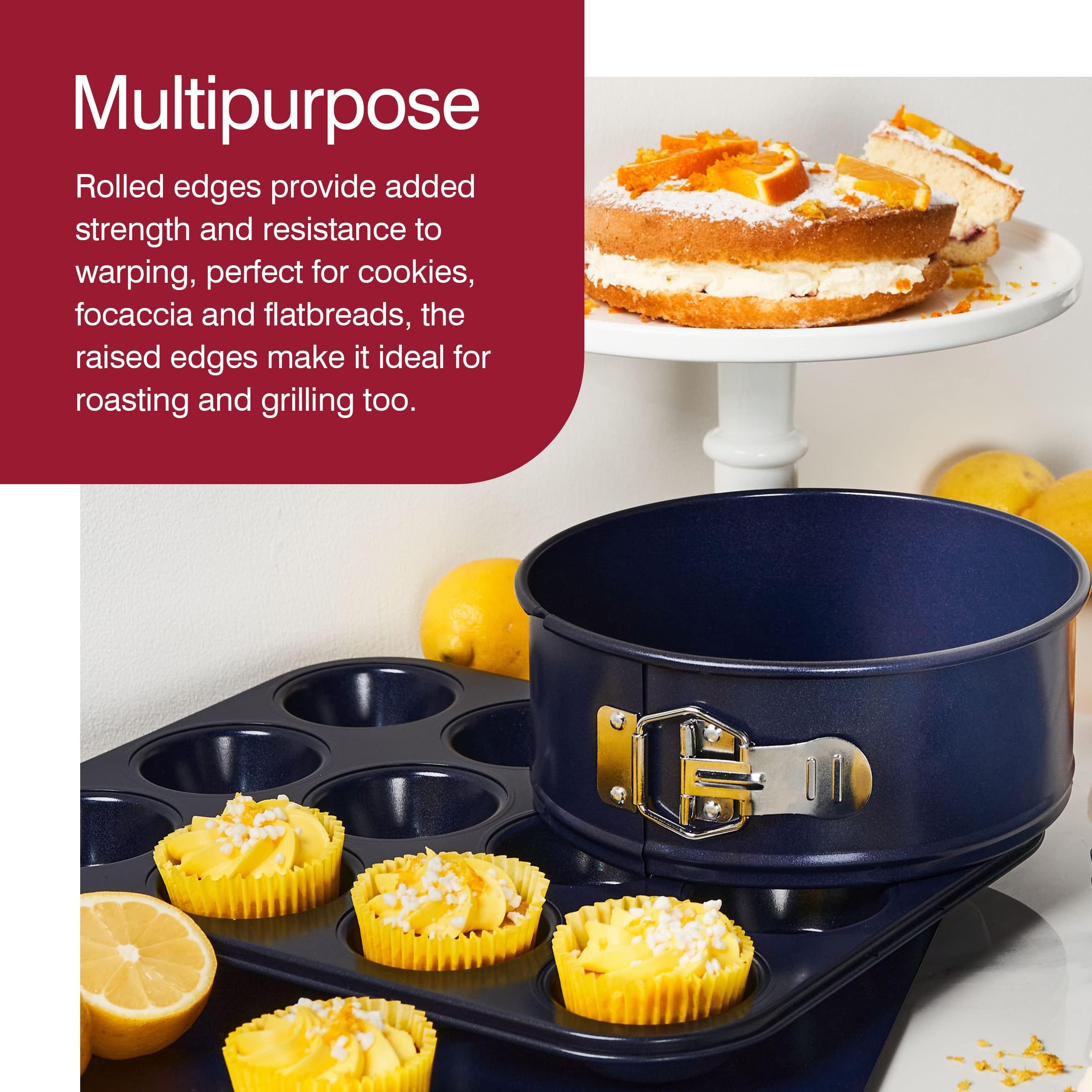 Zyliss Non-Stick Baking Tray, Carbon Steel, 37cm x 27cm, Dark Blue, Model E980191, Dishwasher Safe, 5 Year Guarantee