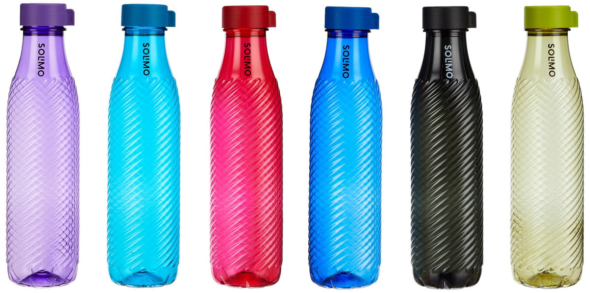 Amazon Brand - Solimo 1 Lt Water Bottle | Multicolor | Set Of 6 (Twist ...