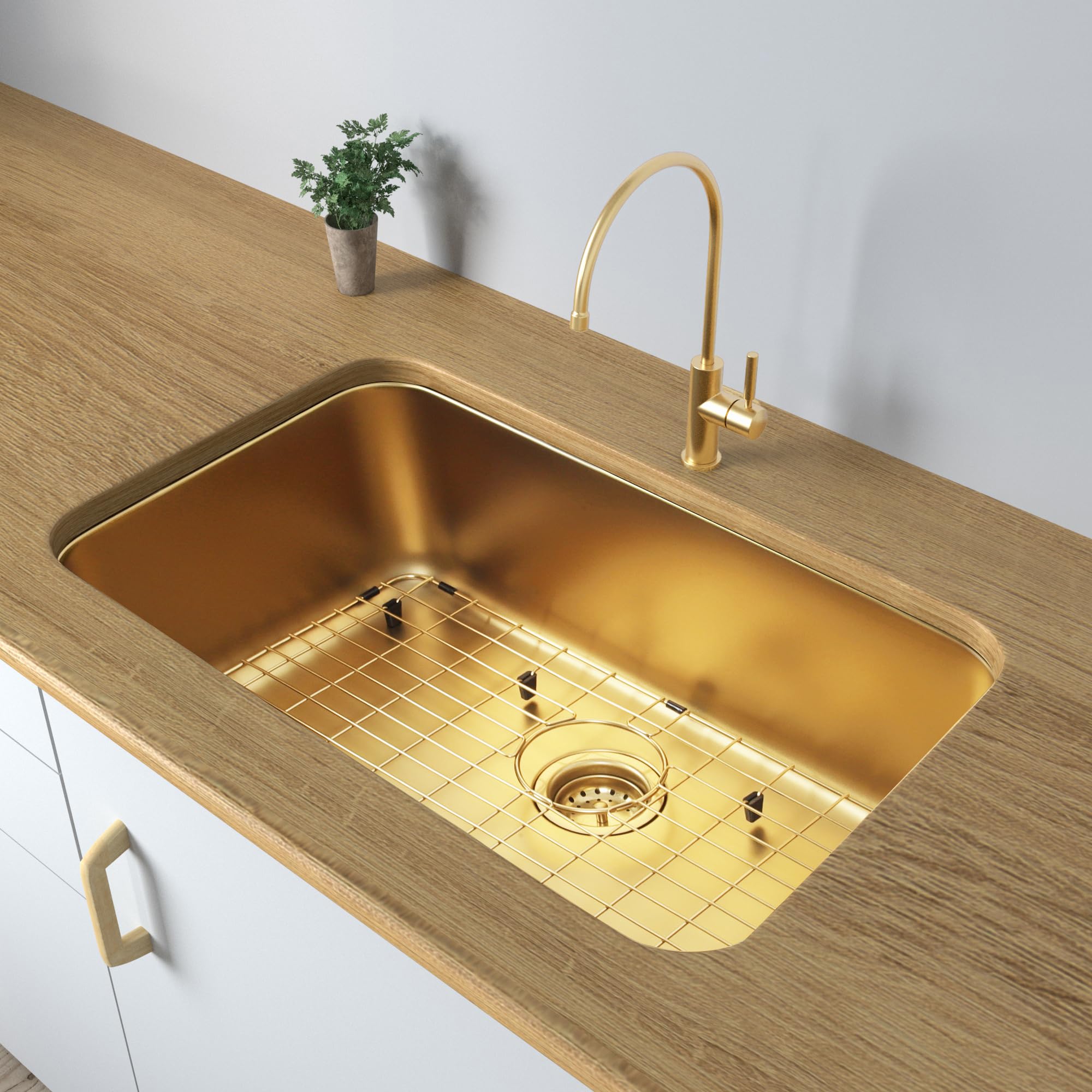 Monsinta Undermount Kitchen Sink, Stainless Steel Kitchen Sink 3018, Deep Sink, Gold Kitchen Sink, Single Bowl Kitchen Sink With