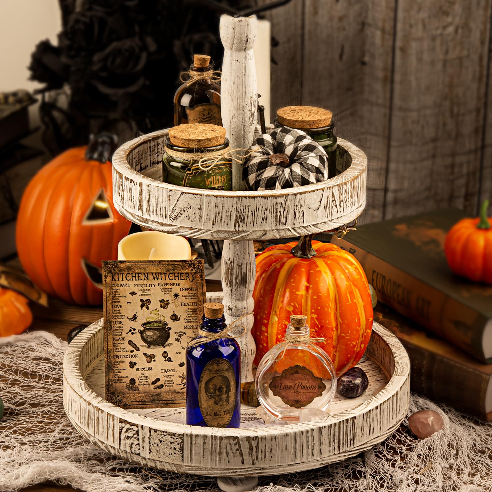 HOHUCRAB Potion Bottles Halloween Decoration, Set of 4 Glass Potion Bottles with Corks and 10 Halloween Bottle labels, Halloween