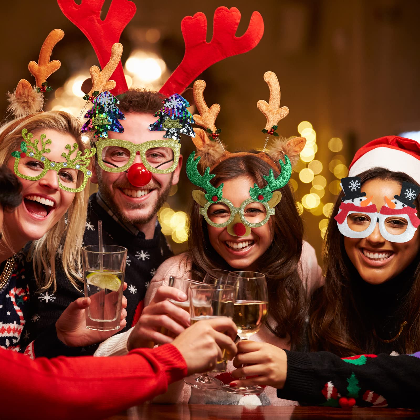 24Pcs Christmas Glitter Party Glasses Frames For Kids, Christmas Costume Eyeglasses For Christmas Parties Holiday Favors Photo B