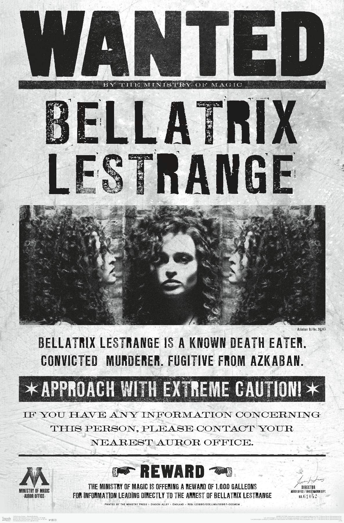 Trends International The Wizarding World: Harry Potter - Bellatrix Wanted Poster Wall Poster, 22.375'' X 34'', Premium Unframed