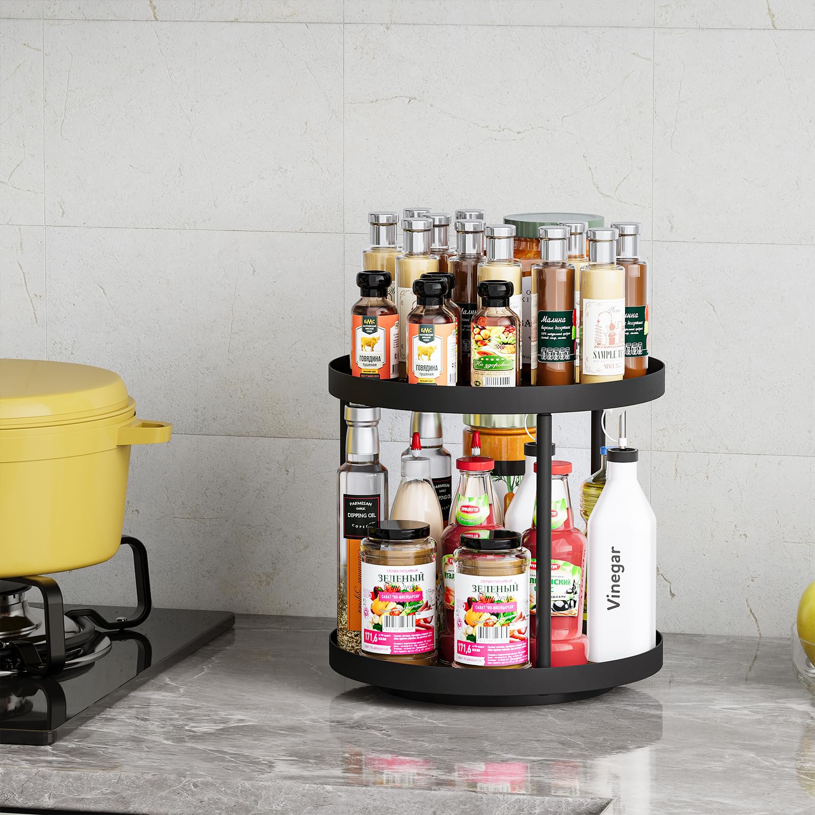Giikin 2 Tier Lazy Susan Organizer, 2 Tier Spice Turntable Organizer, Circle Rotating Lazy Susan Turntable For Kitchen Counterto
