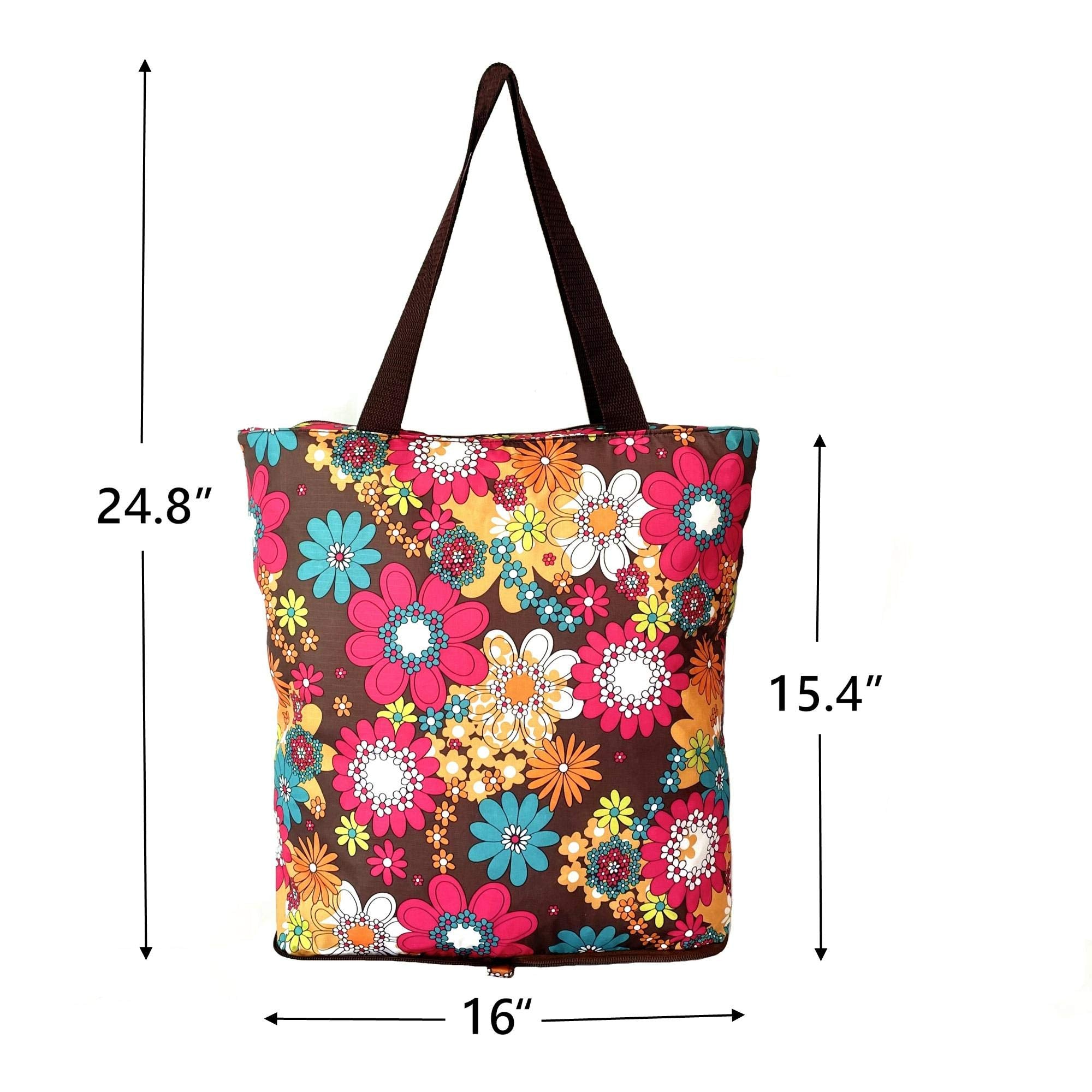 Nc 4 Pack Foldable Kitchen Reusable Grocery Bags Floral Designs With Zipper Folding Shopping Tote Bags Lightweight Durable Large