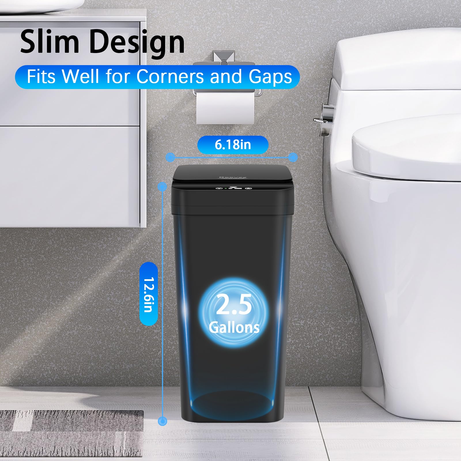 3 Pack Automatic Small Bathroom Trash Can With Lid - 2.5 Gallon Touchless Garbage Can, Motion Sensor Smart Trash Bin, Slim Dog P