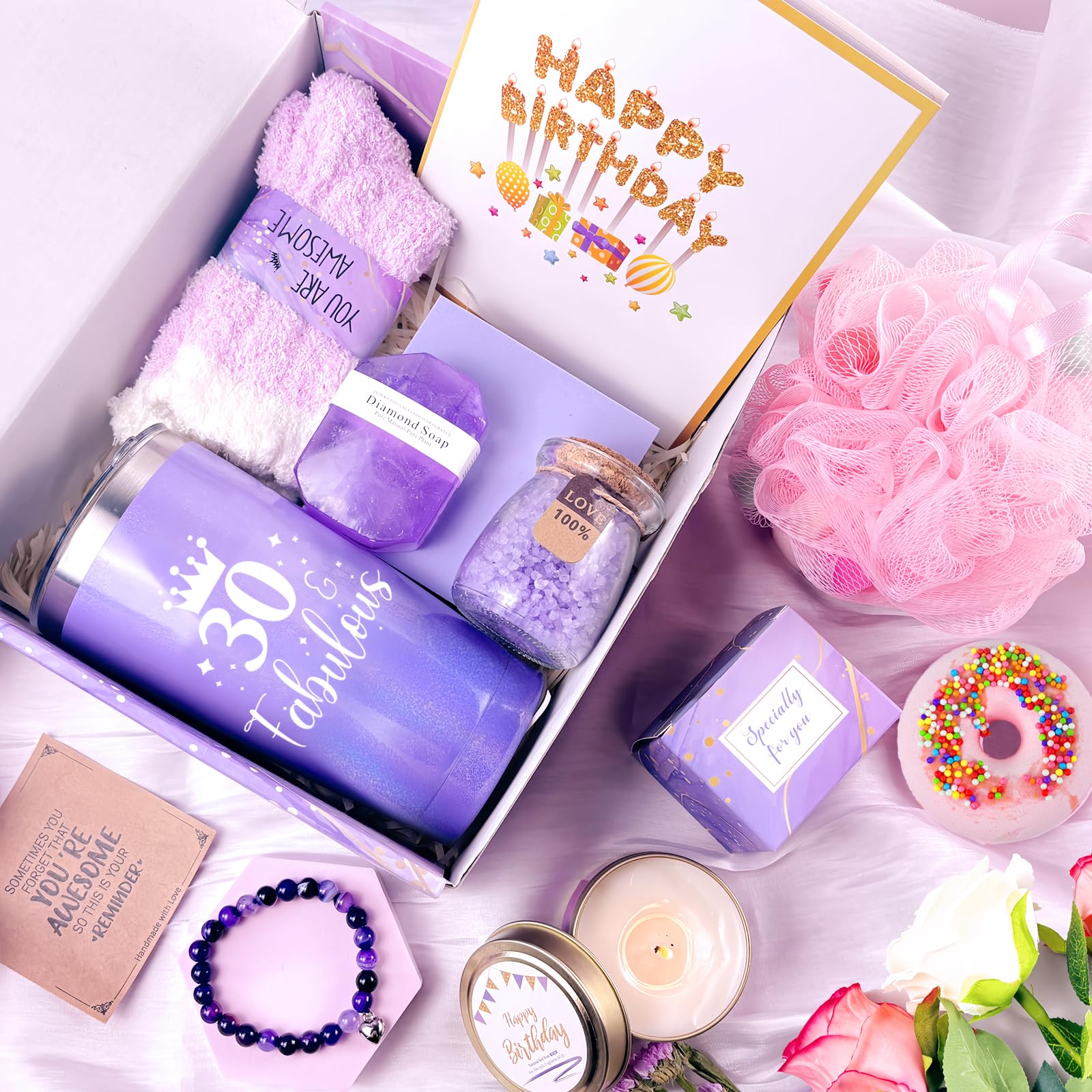 30th Birthday Gifts for Her Women, 30 and Fabulous 30th Birthday Gift Ideas, Happy Birthday Basket Gifts Box for Women Mom Wife