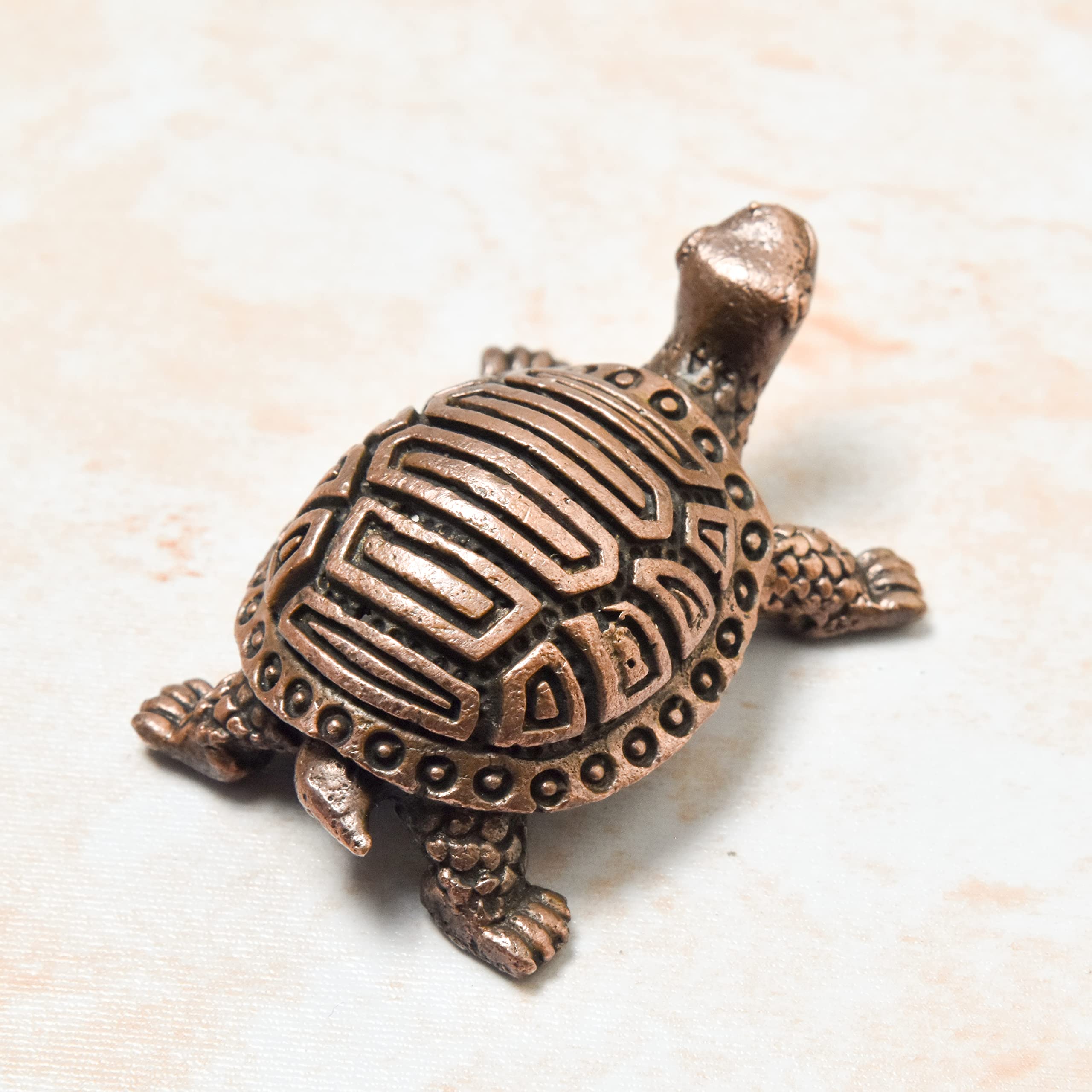 Copper Idols India Handmade Copper Kurma Tortoise With Plate | 0.6 Inch | Patina Antique Finish