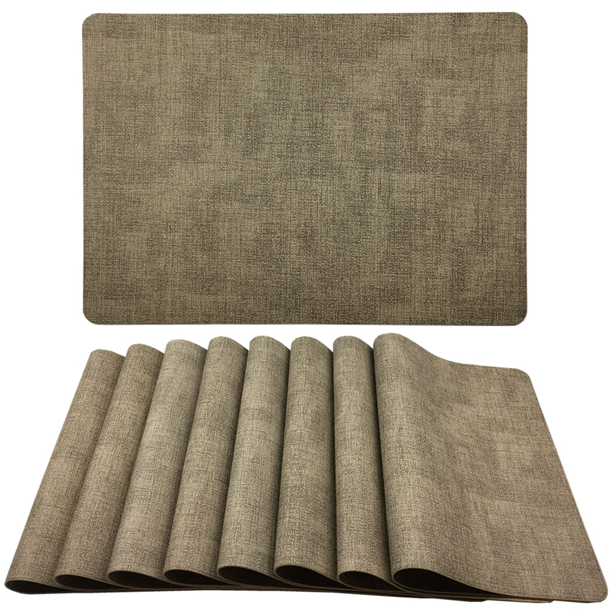 Wazaigur Waterproof Easy To Clean Non-Slip Heat Resistant Thick Faux Leather Placemats For Dining Table Set Of 8,Light Brown