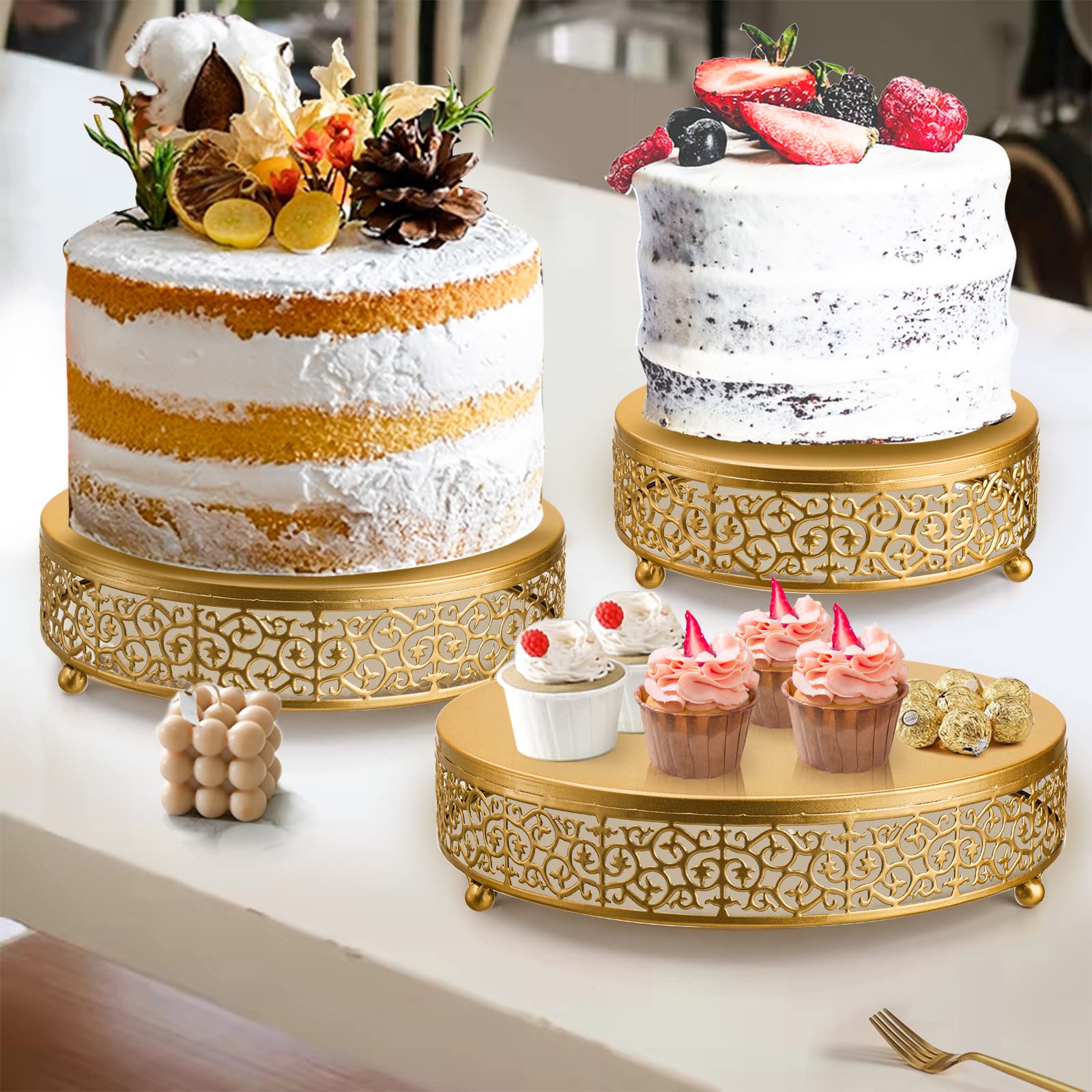 Hedume 3 Pack Cake Stands, Metal Cake Stands, Dessert Display Cupcake Stands, Cupcake Pastry Candy Display Plate For Wedding, Ev