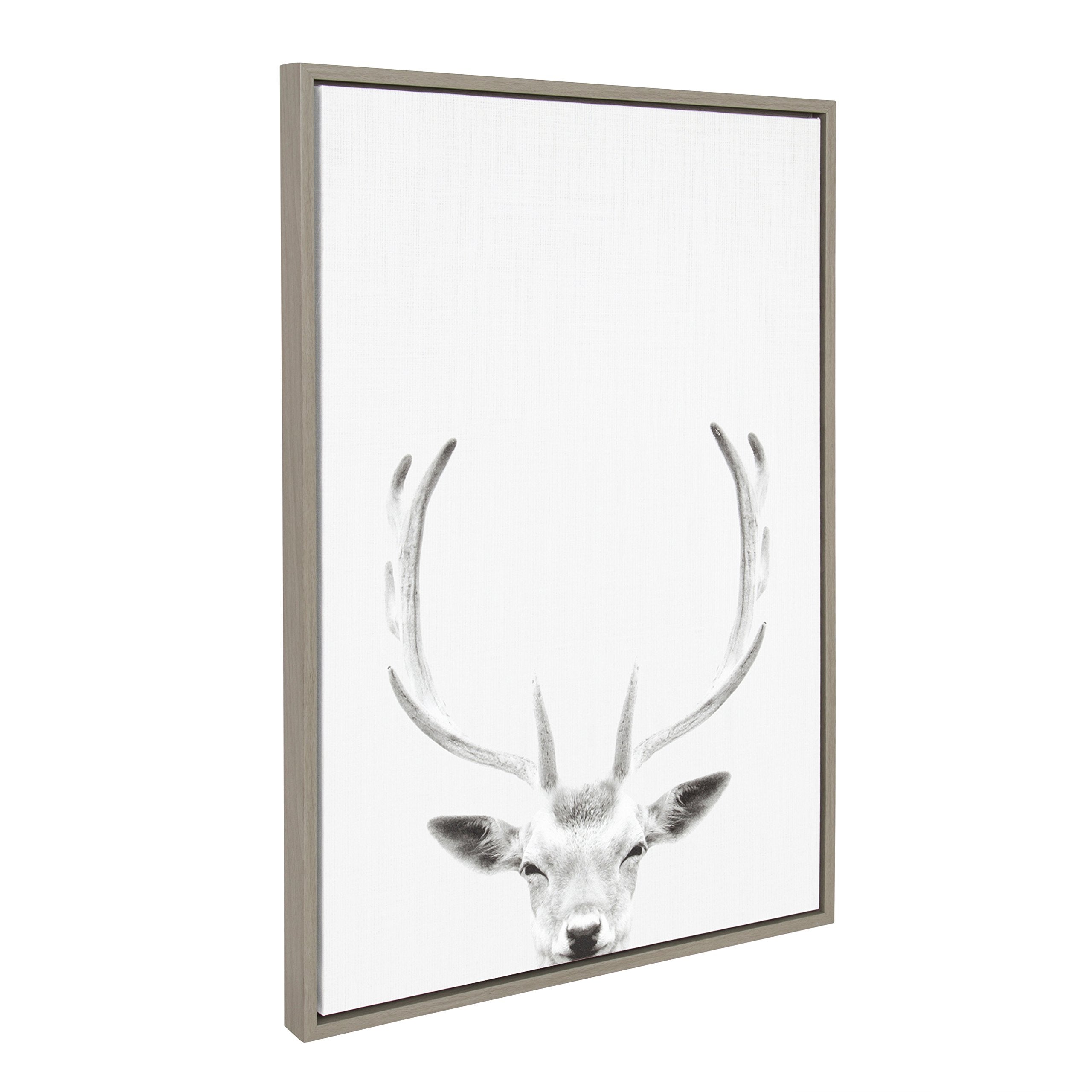 Kate And Laurel Sylvie Deer With Antlers Black And White Portrait Framed Canvas Wall Art By Simon Te Tai, 23X33 Gray