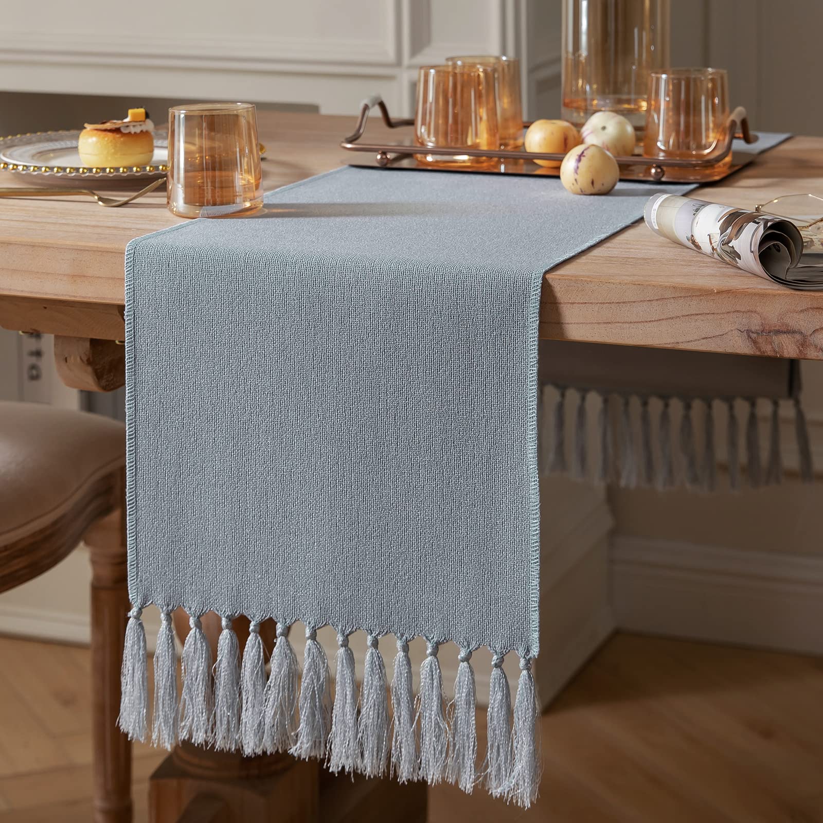 Zeemart Dusty Blue Table Runners 36 Inches Long, Burlap Linen Style Rustic Farmhouse Table Runner, Small Short Boho Coffee Table