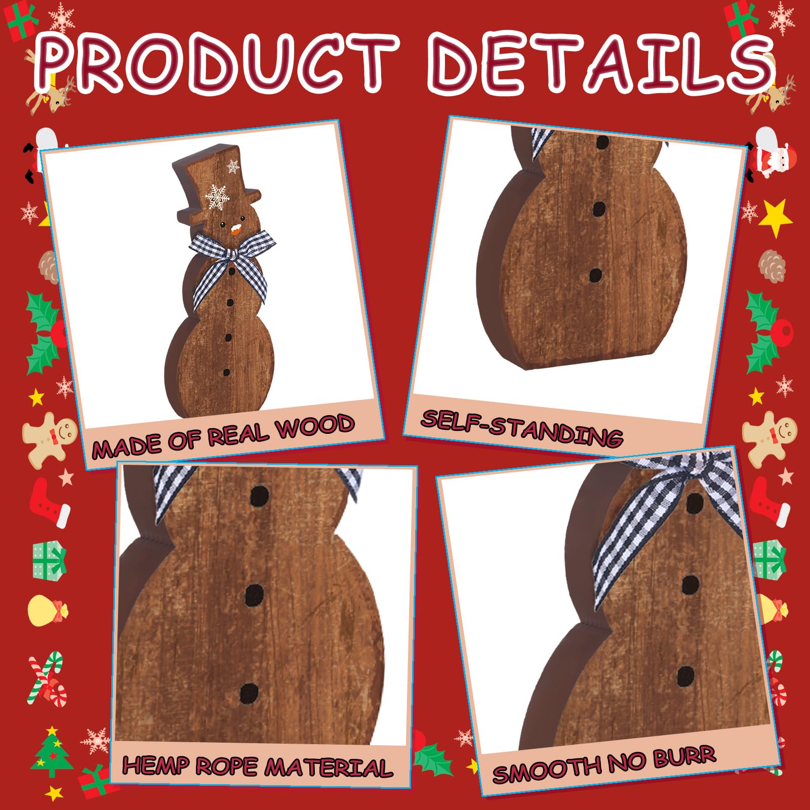 Chunful 3 Pcs Christmas Snowman Table Decoration Rustic Brown Winter Wooden Snowman Table Centerpiece Block Signs Figurine Farmh
