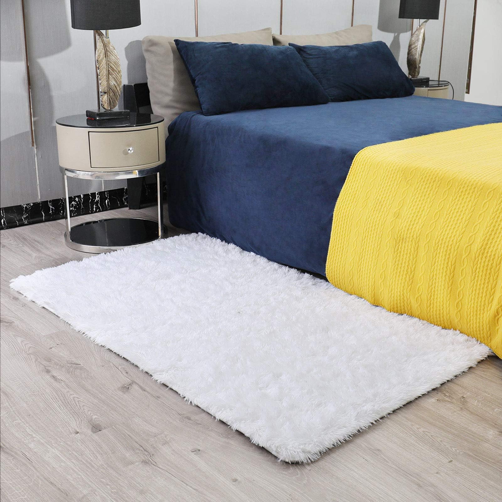 Ophanie White Rugs for Bedroom Fluffy, Girls Kids Baby Shaggy Shag Fuzzy Soft Carpet, 3x5 Small Plush Bedside Area Rug, Indoor F