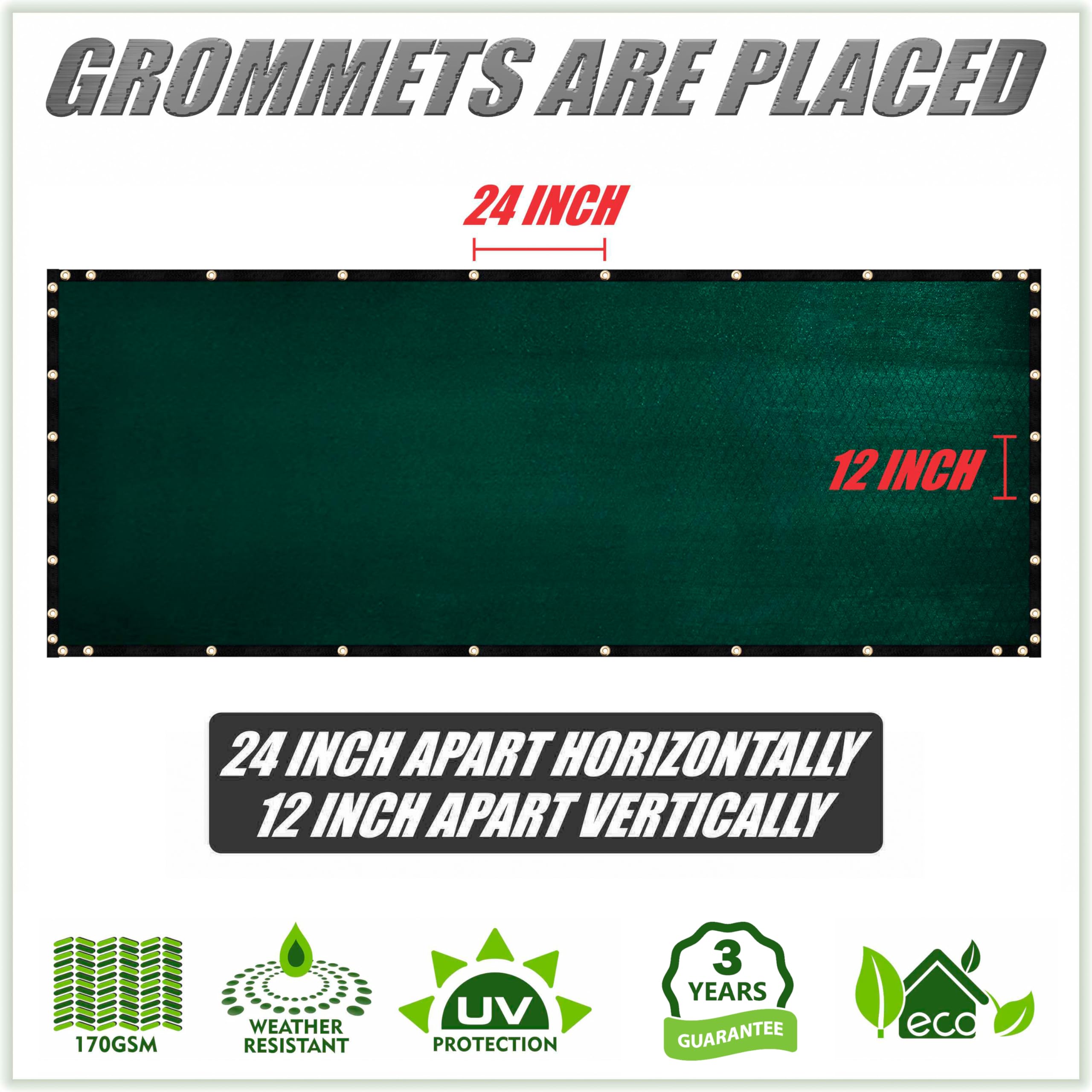 Colourtree Customized Size Fence Screen Privacy Screen Green 5 X 45 - Commercial Grade 170 Gsm - Heavy Duty - 3 Years Warranty -
