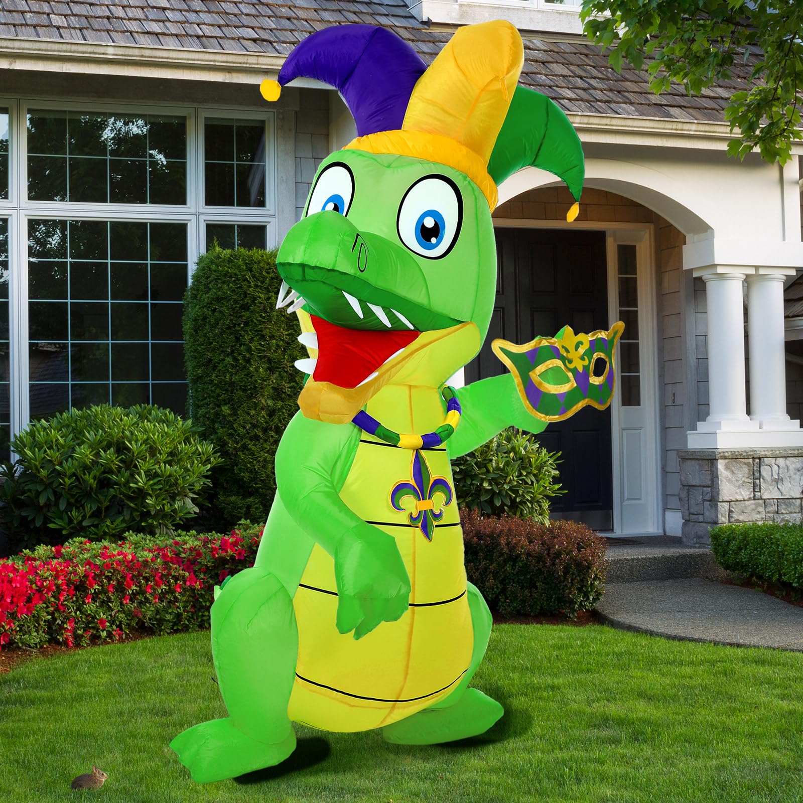 Shappy Inflatable Alligator Decoration with LED Lights - 6 ft Pink Mardi Gras Yard Decor - Model Shappy-5655665ff