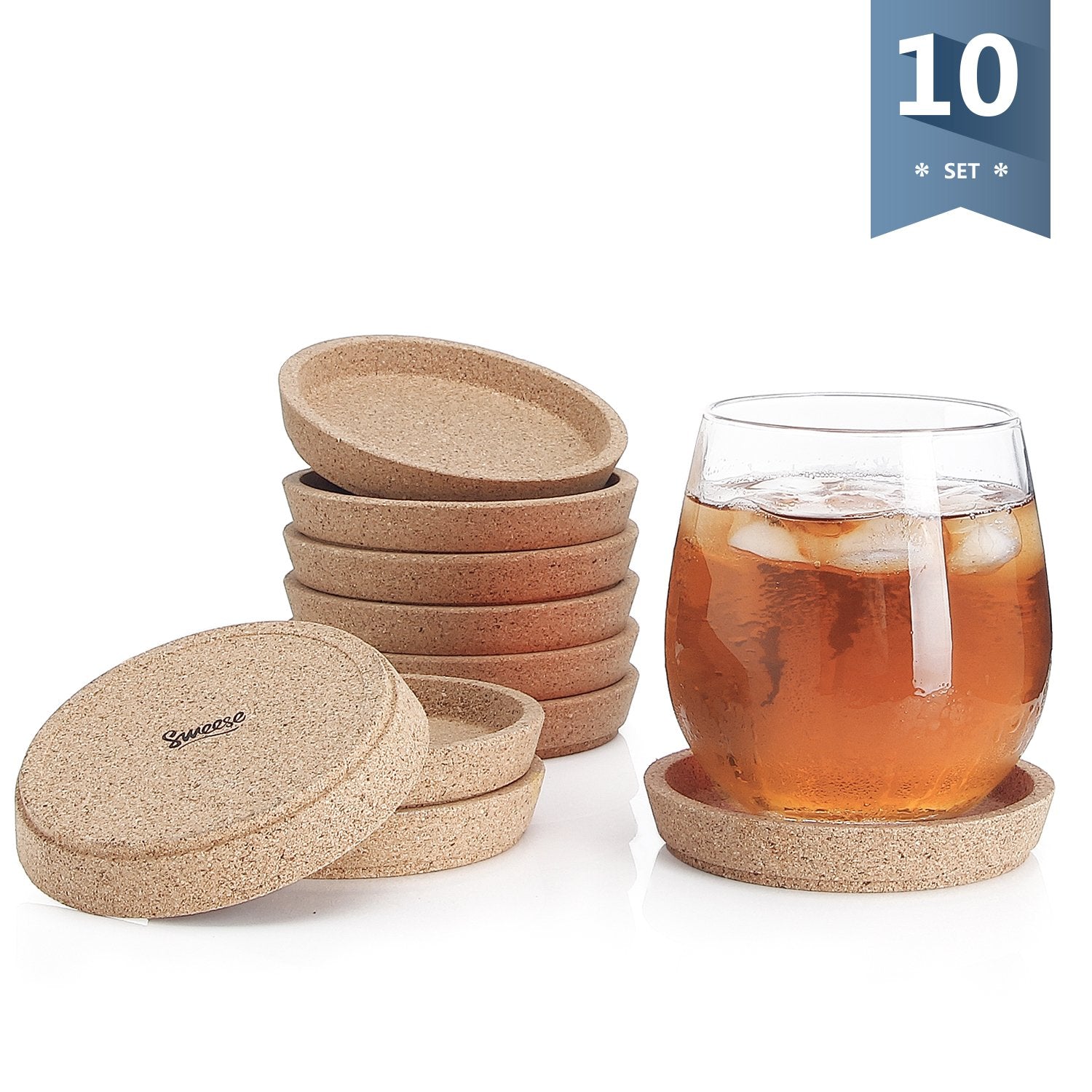 Sweese Cork Coasters - 4 Inch Perfect For Most Kind Of Mugs - Protect Your Table From A Liquid Ring - Set Of 10