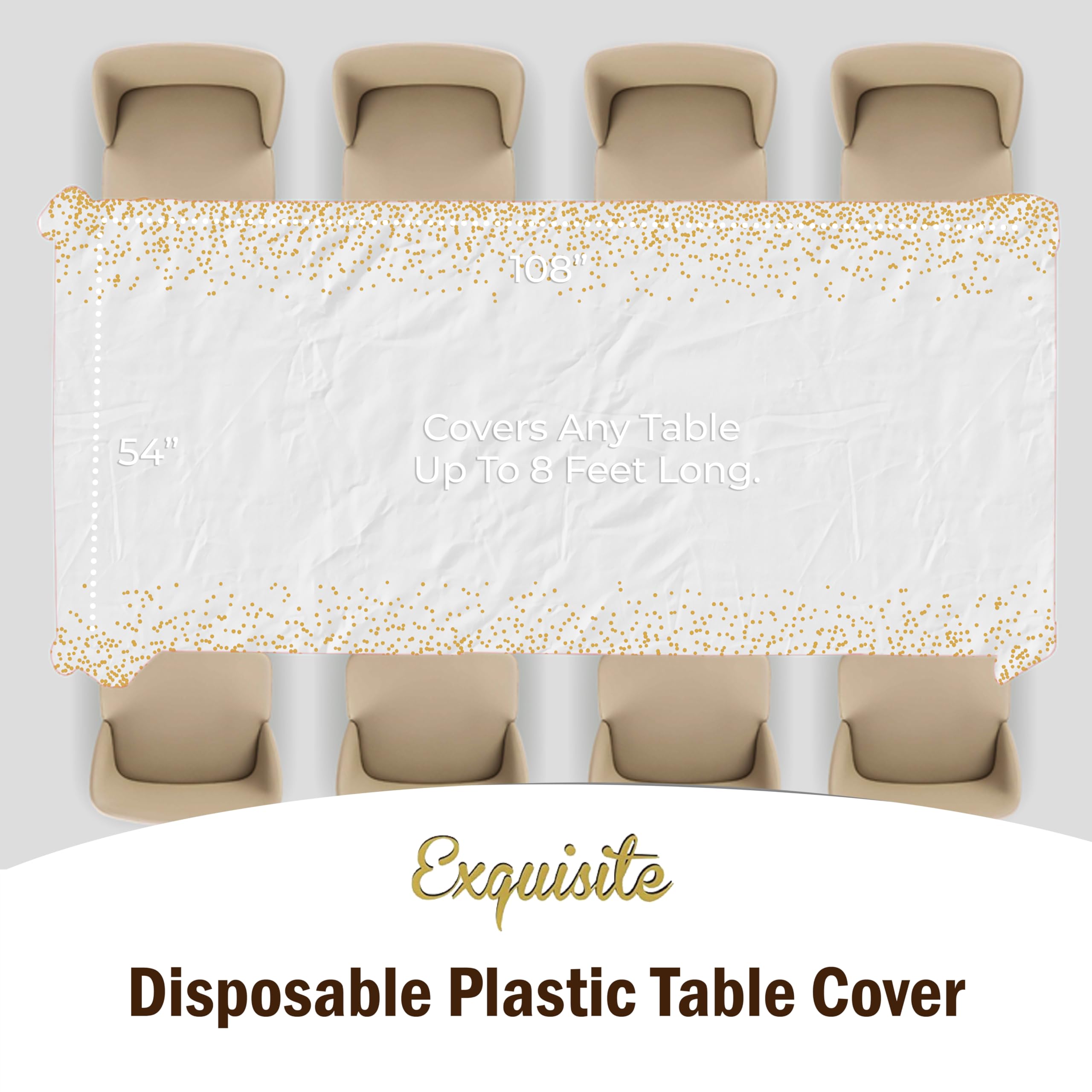 Exquisite Black And Gold Tablecloth 12-Pack New Years Plastic Tablecloth White And Gold Dot 54In. X 108In. Rectangle Table Cover