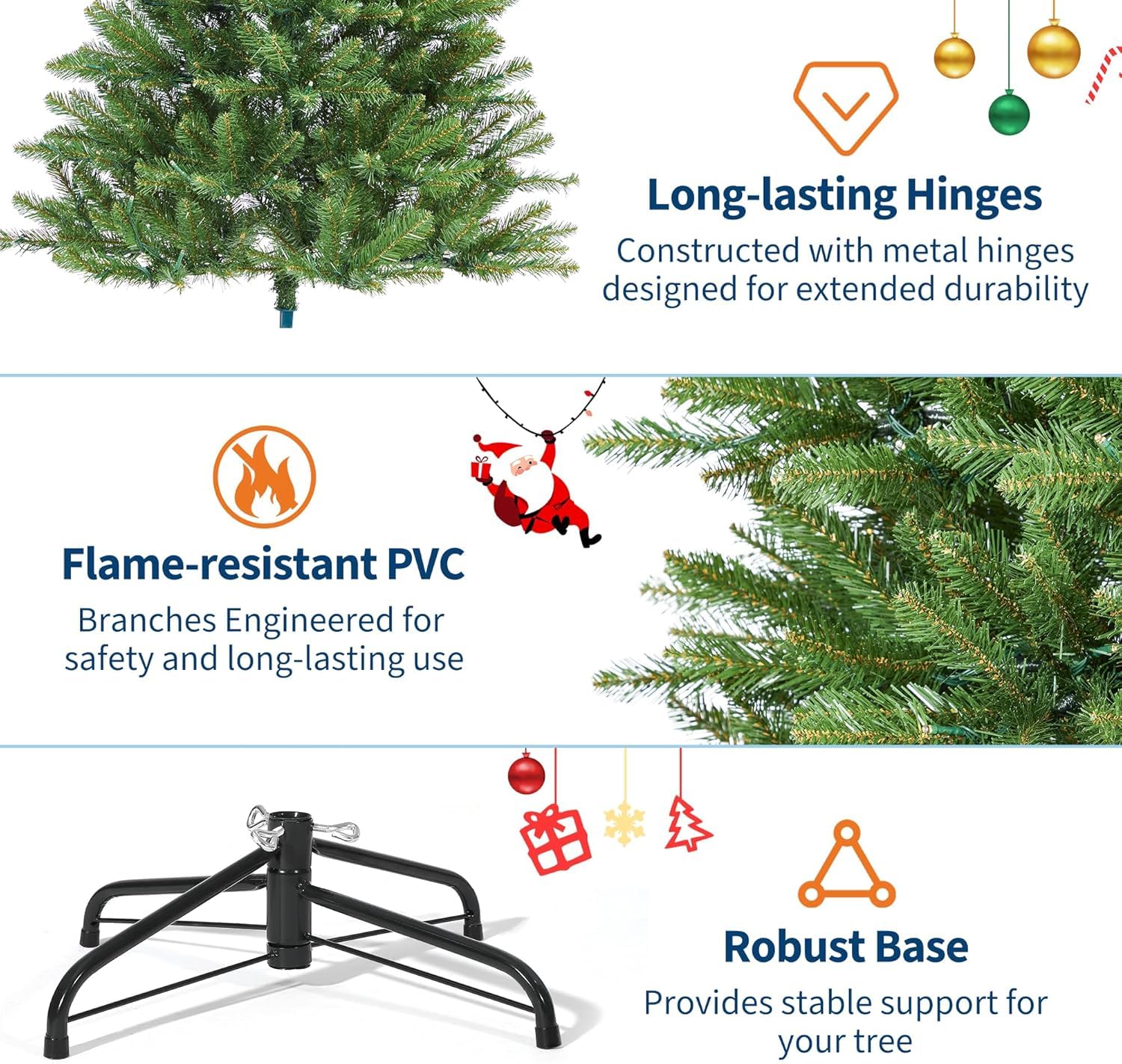 Garvee 6 ft Artificial Christmas Tree Prelit, PVC Xmas Tree with 1309 Branch Tips, 450 Dual-Color LED Lights & Foldable Base, fo