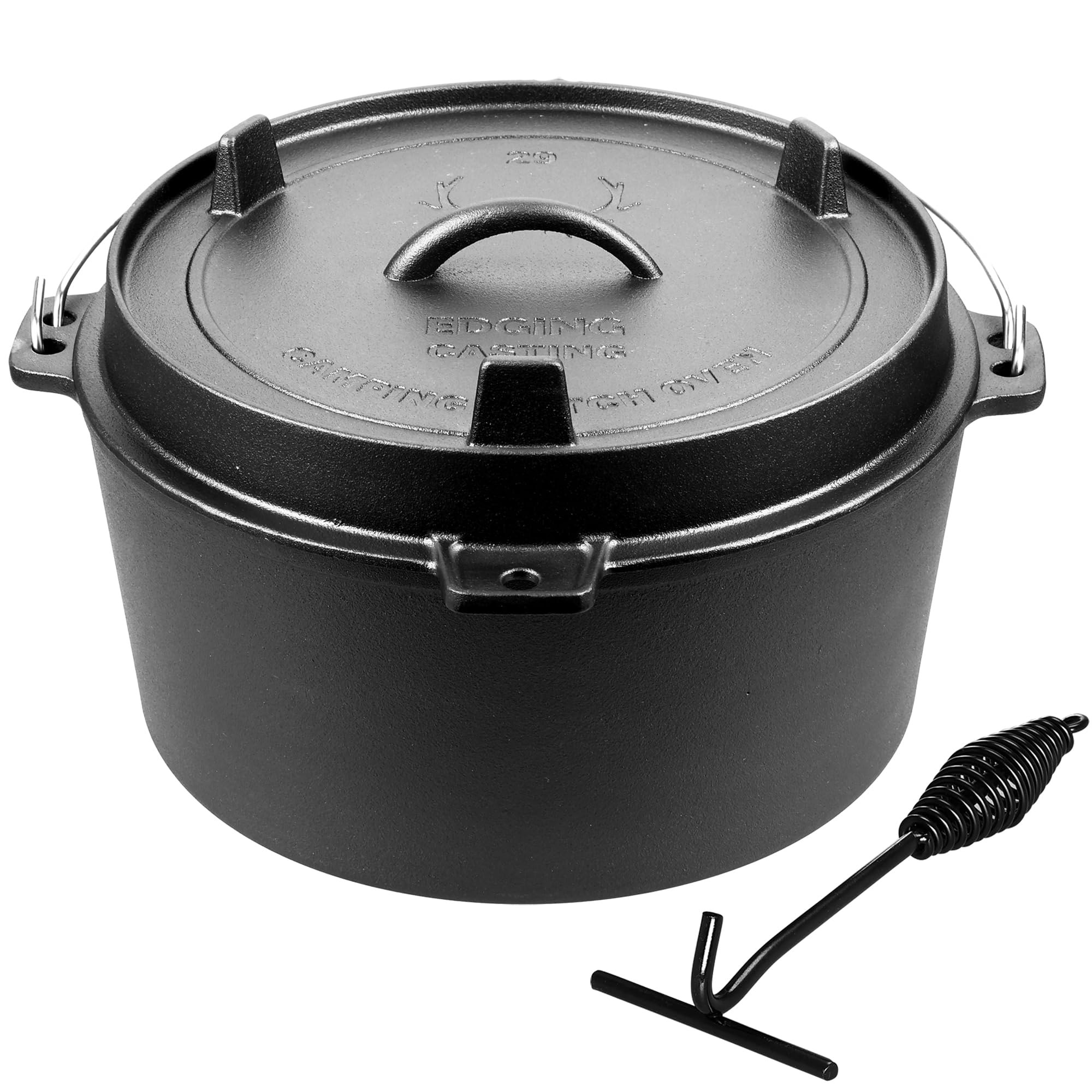 EDGING CASTING PreSeasoned Cast Iron Camping Dutch Ovens, Outdoor Camping Dutch Oven Pot with Lid Tripod, 8 Quart