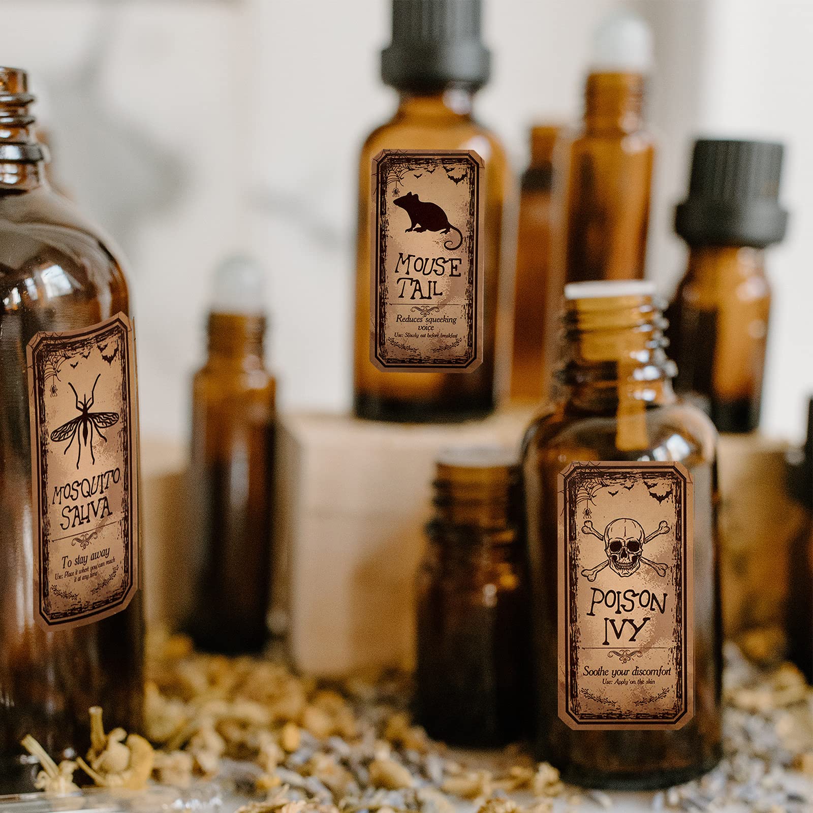80 Pieces Creepy Halloween Animal Apothecary Bottle Labels Stickers Medicine Bottle Label Laminated Ready To Use For Party Decor