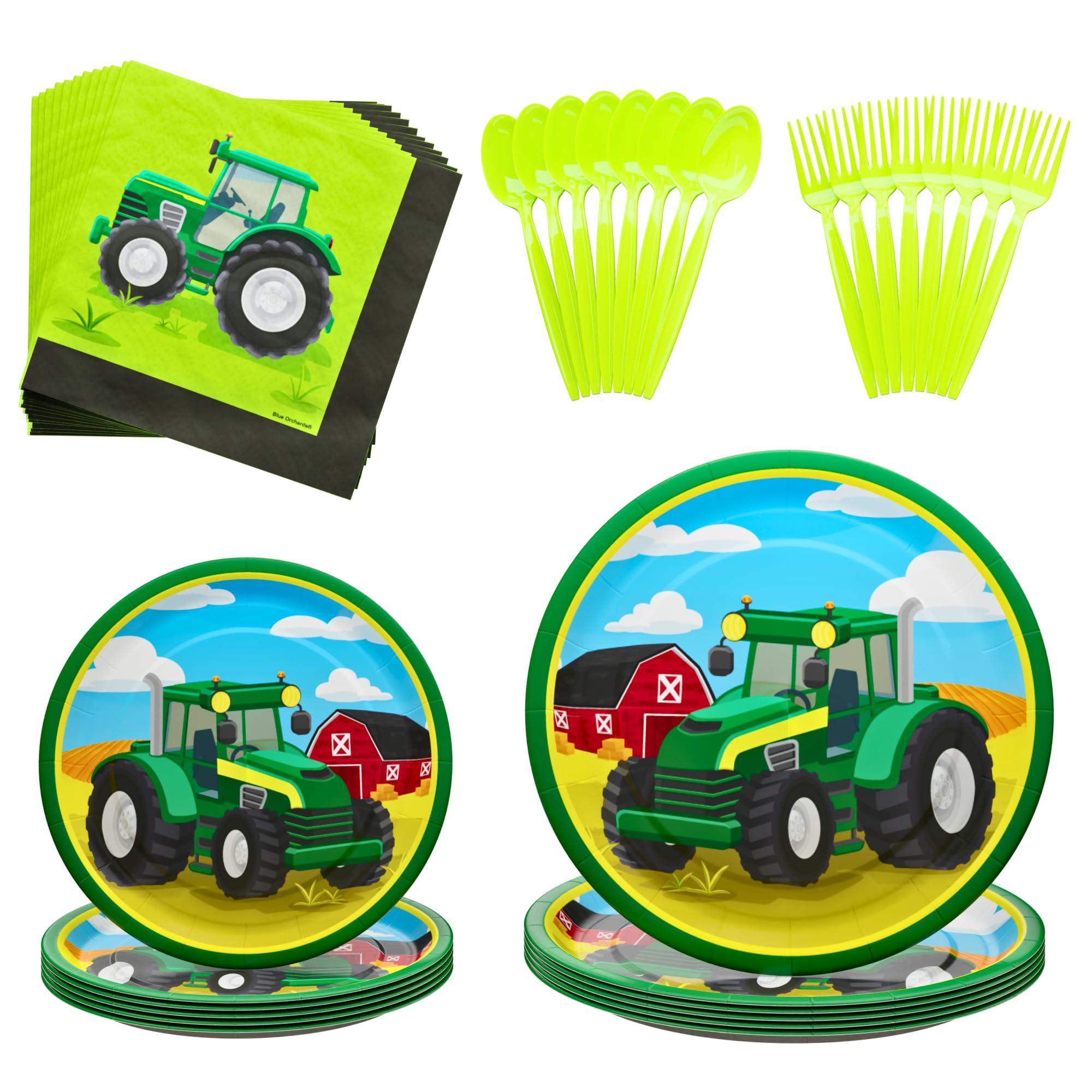 Tractor Standard Party Supplies Pack (109 Pieces for 20 Guests) - Tractor Birthday Party Supplies  Tractor Plates and Napkin  Tractor Decorations  Farm Animal Party  Baby Shower  Blue Orchards