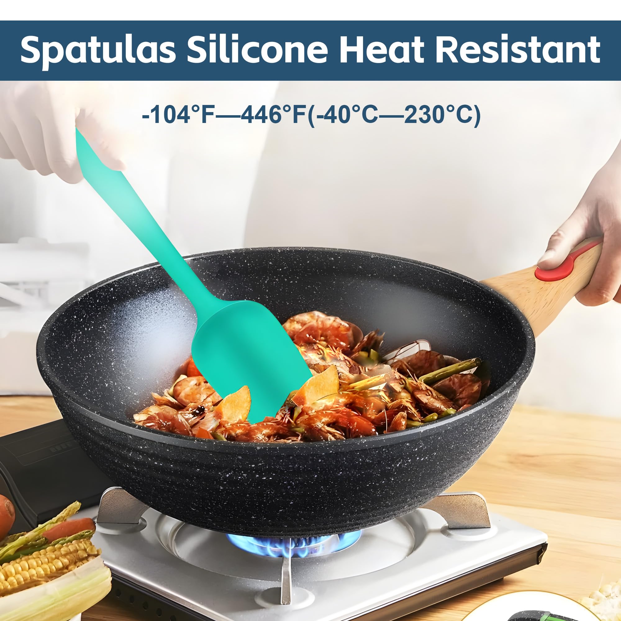Spatulas Silicone Heat Resistant, Food Grade Rubber Spatula Set For Cooking, Baking, Stirring Heat Resistant 446F Spatulas For N
