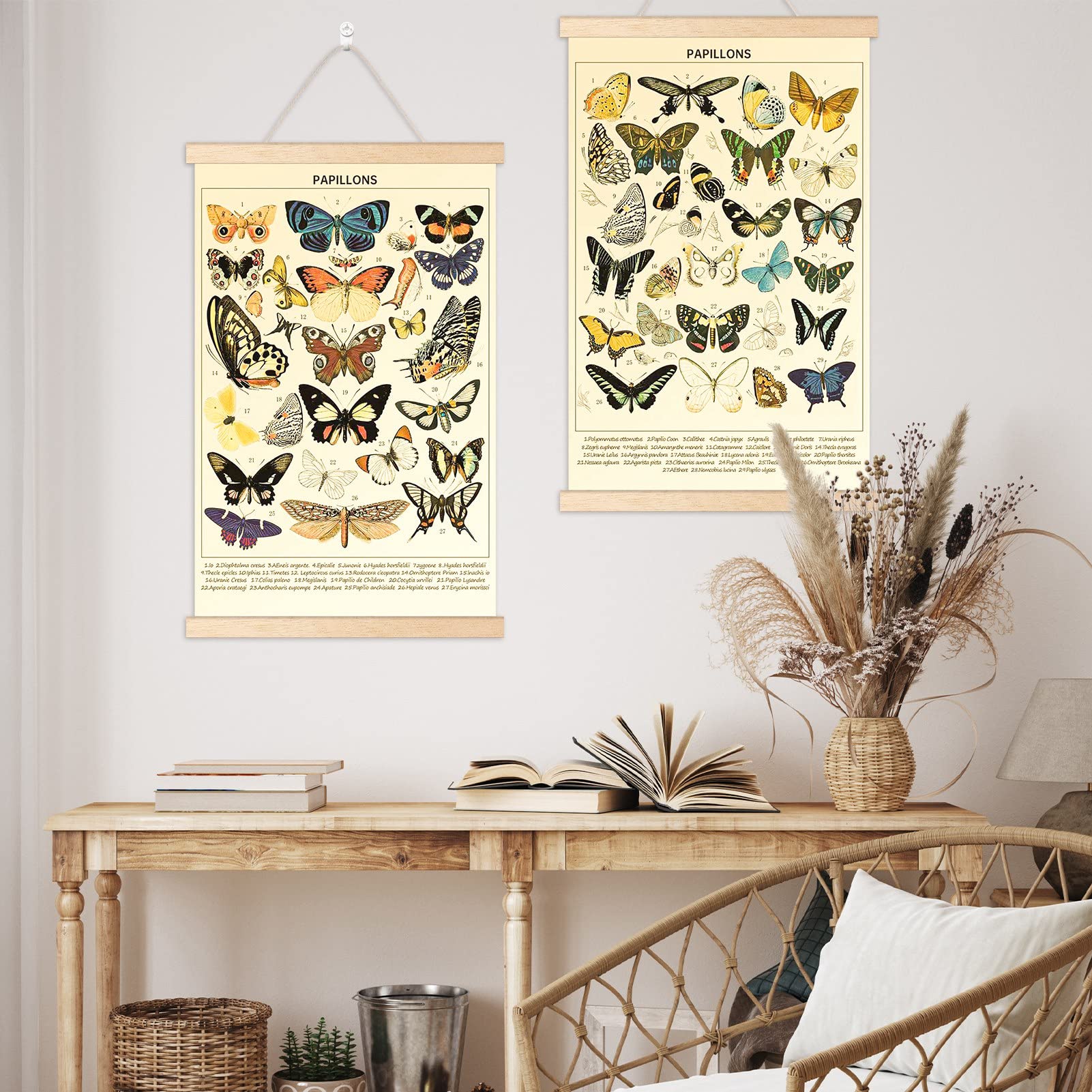Chenkaiyang 2 Pcs Vintage Butterfly Hanging Poster,Butterfly Wall Hanging Rustic Retro Wall Art Prints Butterfly Chart Poster Fo