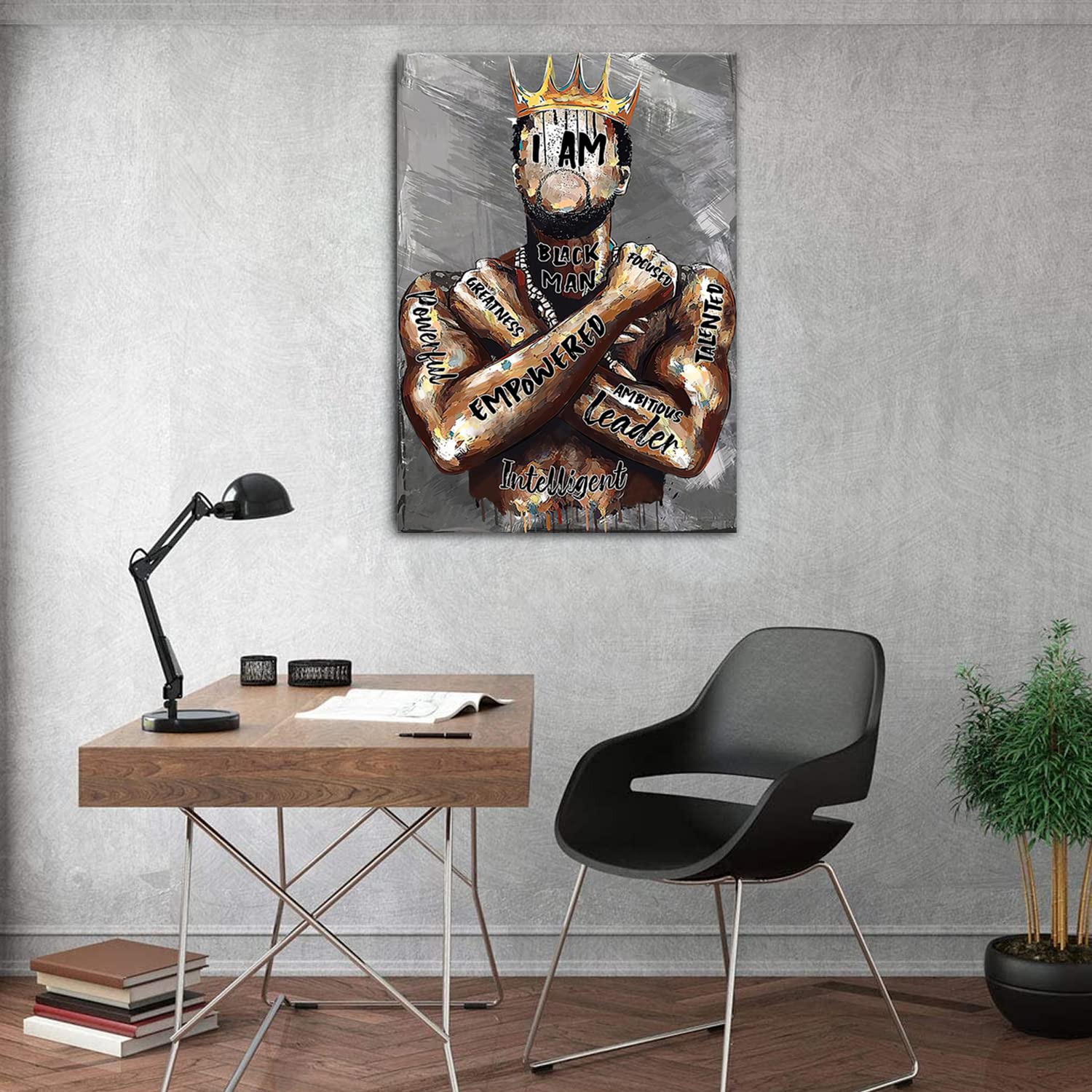 Framed Black Men Wall Art African American Man Portrait Wall Art Afro King Poster Abstract Contemporary Canvas Prints Painting H