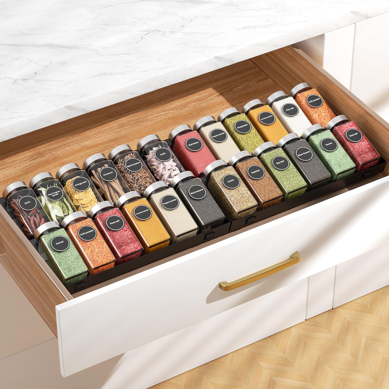 Rchyfeed 4 Tier Spice Drawer Organizer, (Need 3.5 Deep Drawer) 4 Pack Metal NonSlip Spice Rack For Drawer Free Combination, Ad