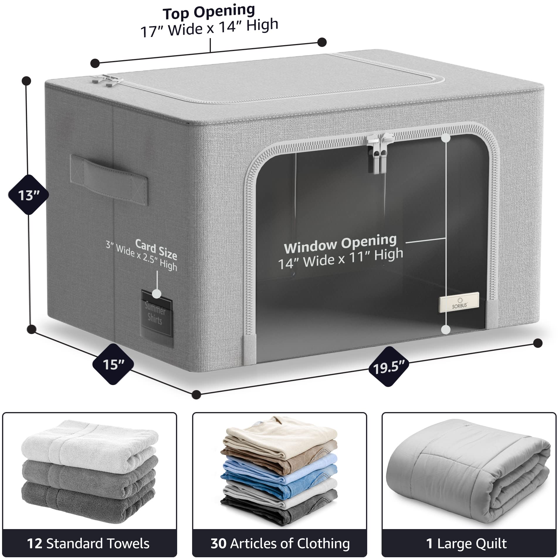 Sorbus Storage Bins with Metal Frame - Stackable & Foldable Clothes Organizer Bags - Oxford Fabric Storage Containers with Large