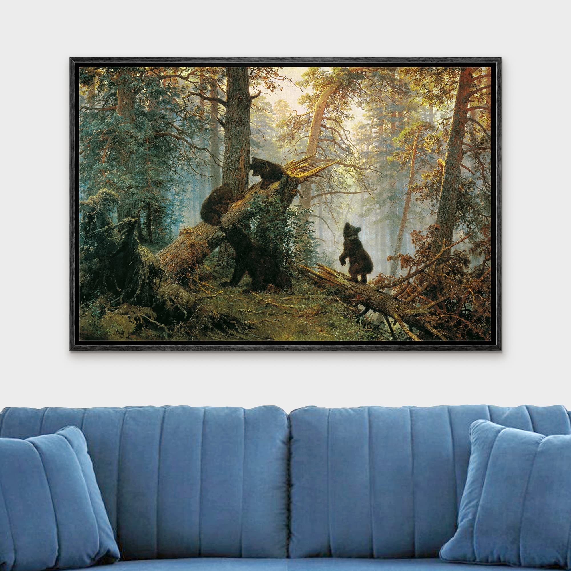 wall26 Framed Canvas Print Wall Art Black Bears in The Spring Forest Nature Wilderness Illustrations Modern Art Rustic Scenic Colorful Multicolor for Living Room  Bedroom  Office - 16''x24'' Black