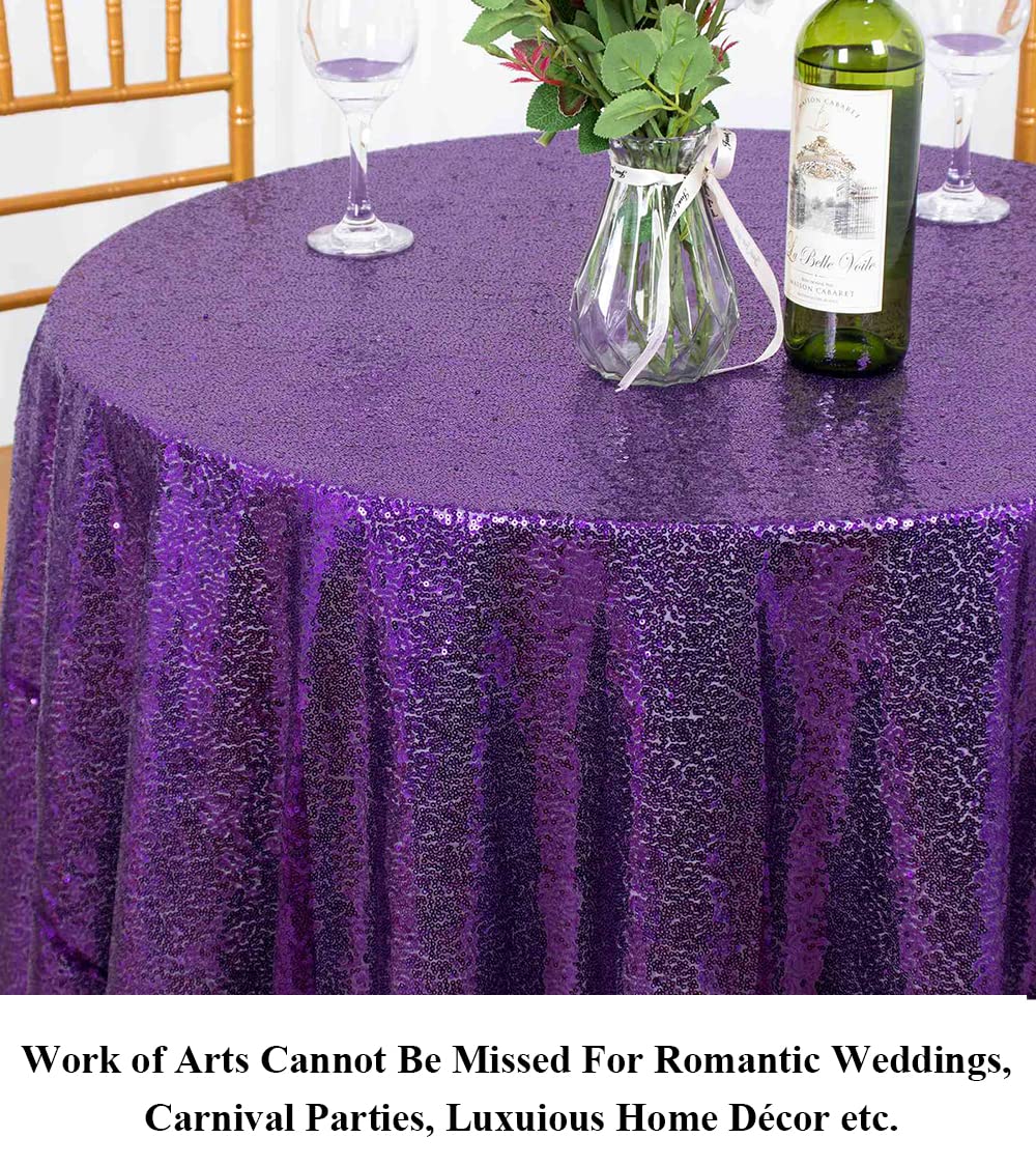 Tablecloth Round 70 Inch Purple Sequin Tablecloth Glitter Table