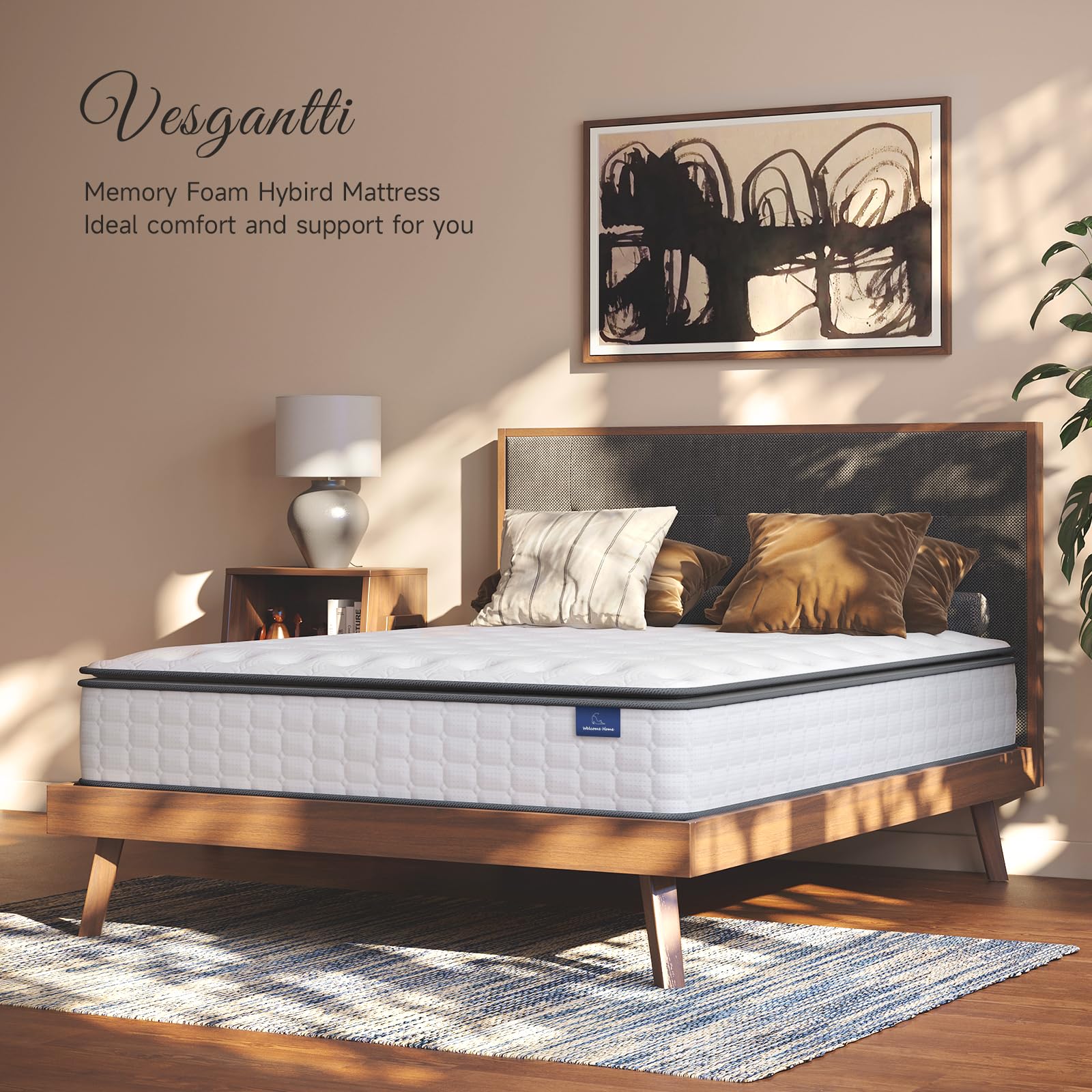 Vesgantti Twin Xl Mattress, 10 Inch Hybrid Xl Twin Mattress In A Box, Extra Long Pillow Top Twin Matrress, Gel Memory Foam And P