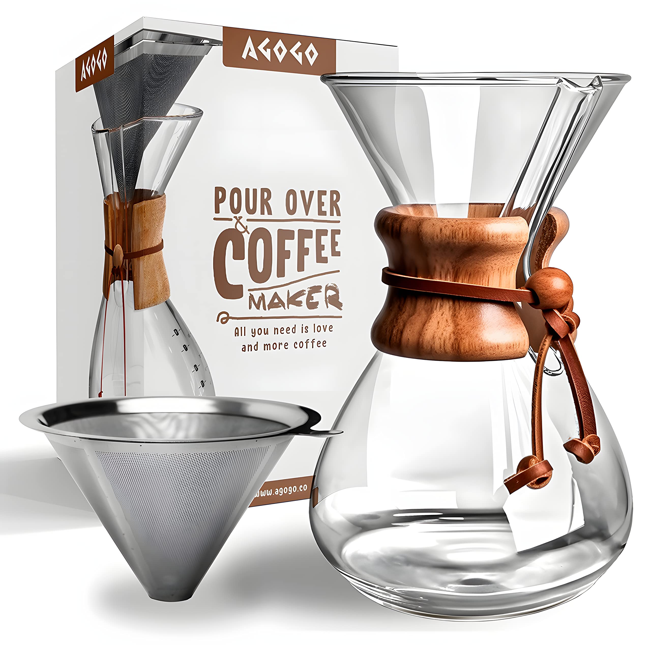 Agogo Pour Over Coffeemaker Set Classic Series With Filter 10 Cups