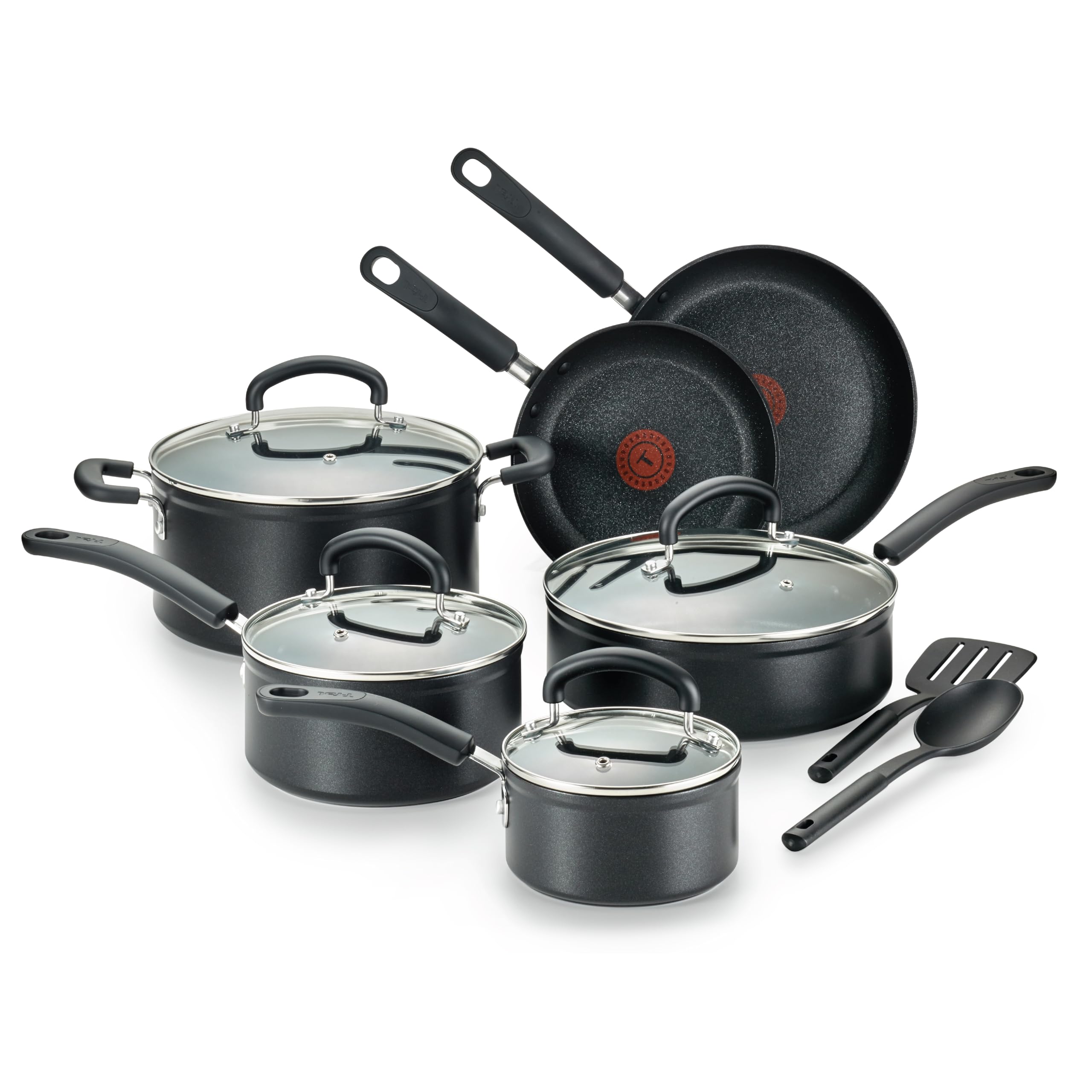 T-fal Advanced Nonstick Cookware Set 12 Piece, Oven Broiler Safe 350F, Kitchen Cooking Set W/ Fry Pans, Saucepans, Deep Saute, D