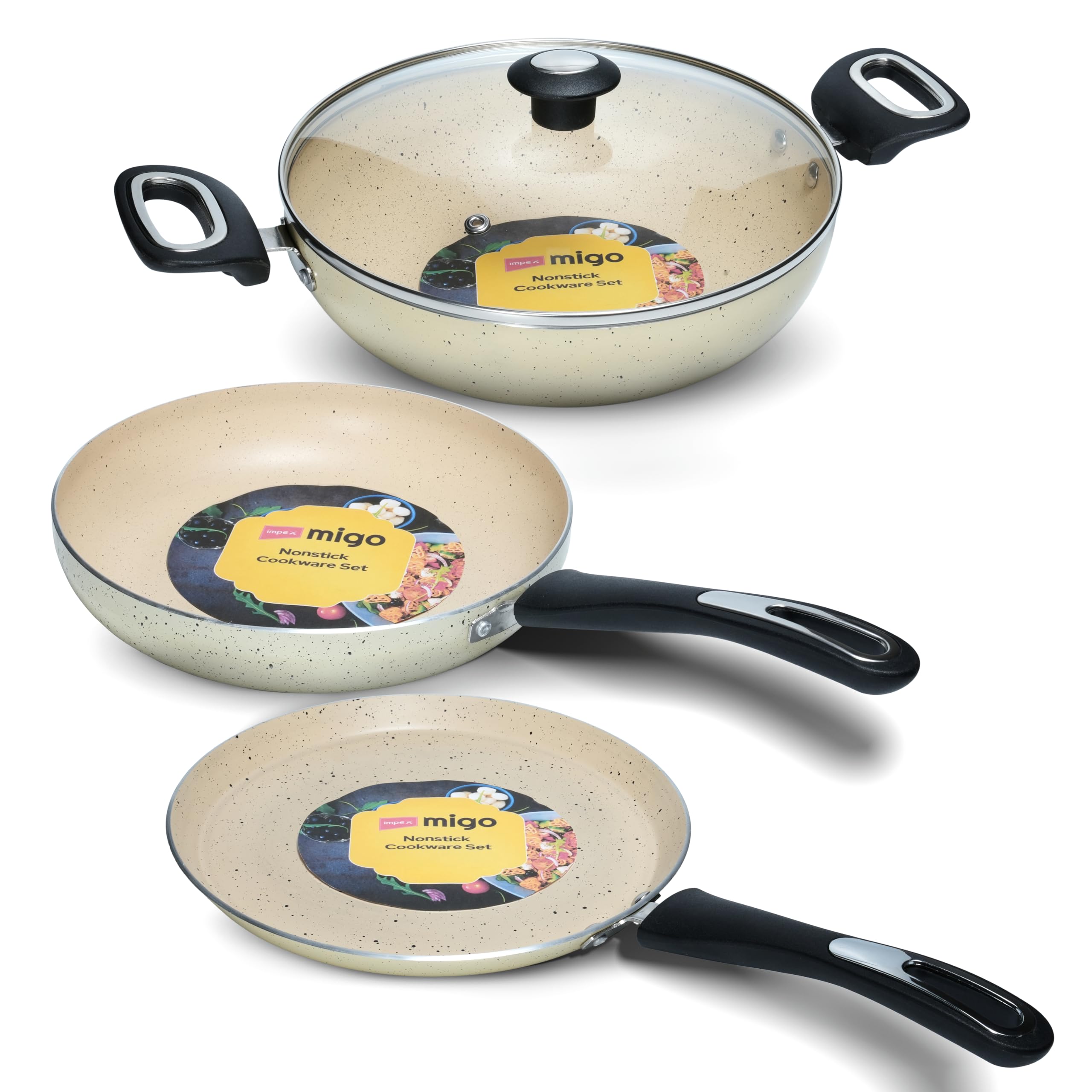 Impex Migo Non Stick Cookware Set, Induction Bottom 3 Mm Thick, Festival Gift Set, 5-Layer Super Granite Non-Stick Coated Two Si