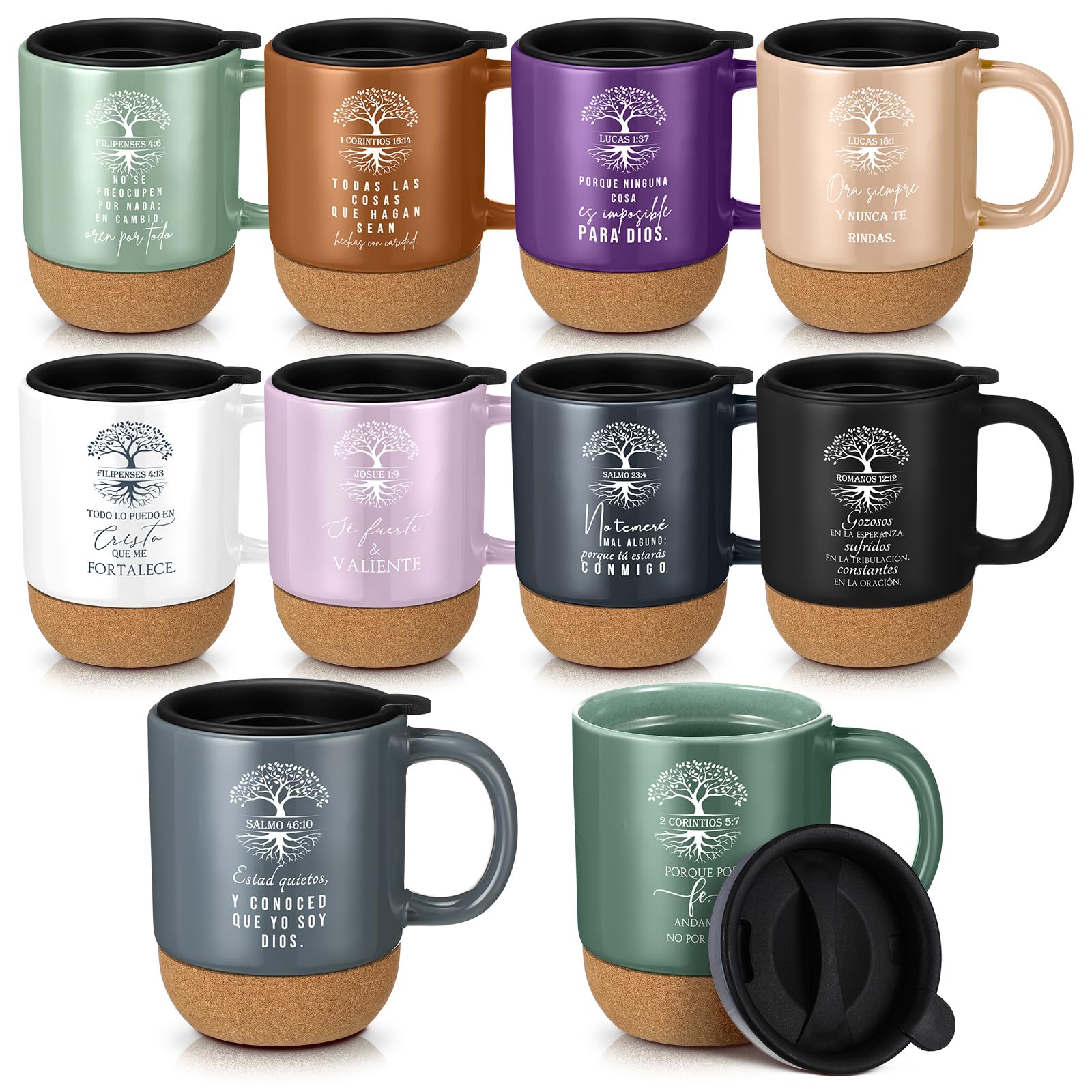 Jingmore 10 Pcs Christian Gift Bulk Religious Mugs, Spanish Tree of Life