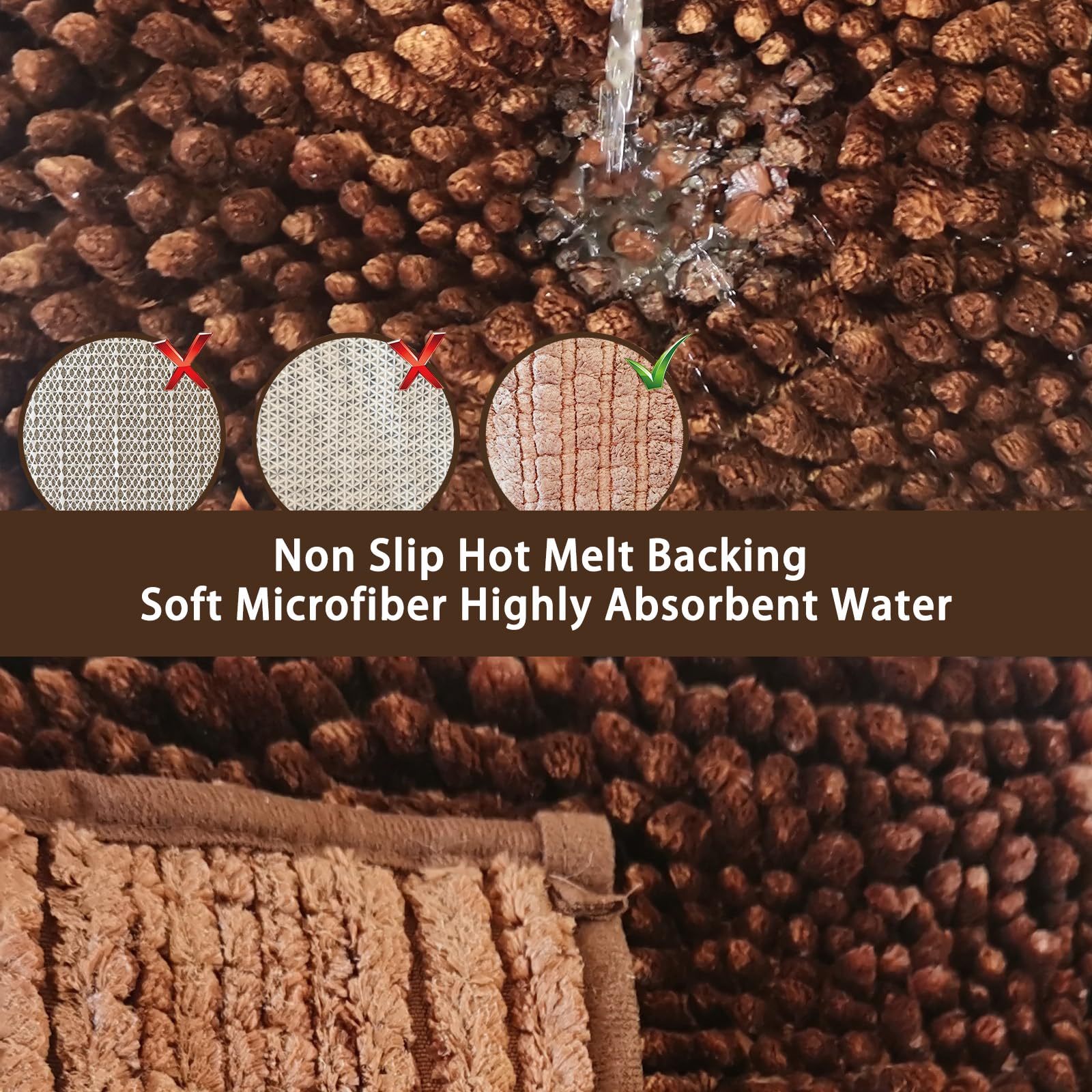 Civkor Brown Bathroom Rugs Bath Mats for Bathroom Non Slip Washable 31x20 Plus 24x16 Inch Bathroom Rug Set 2 Piece  Easy Care and Soft Noodle Chenille